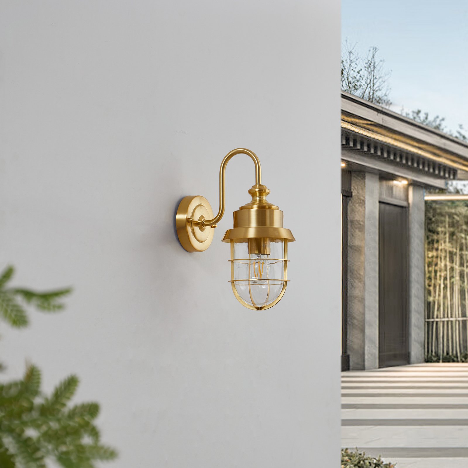 Lindby outdoor wall light Adalie, brass, stainless steel