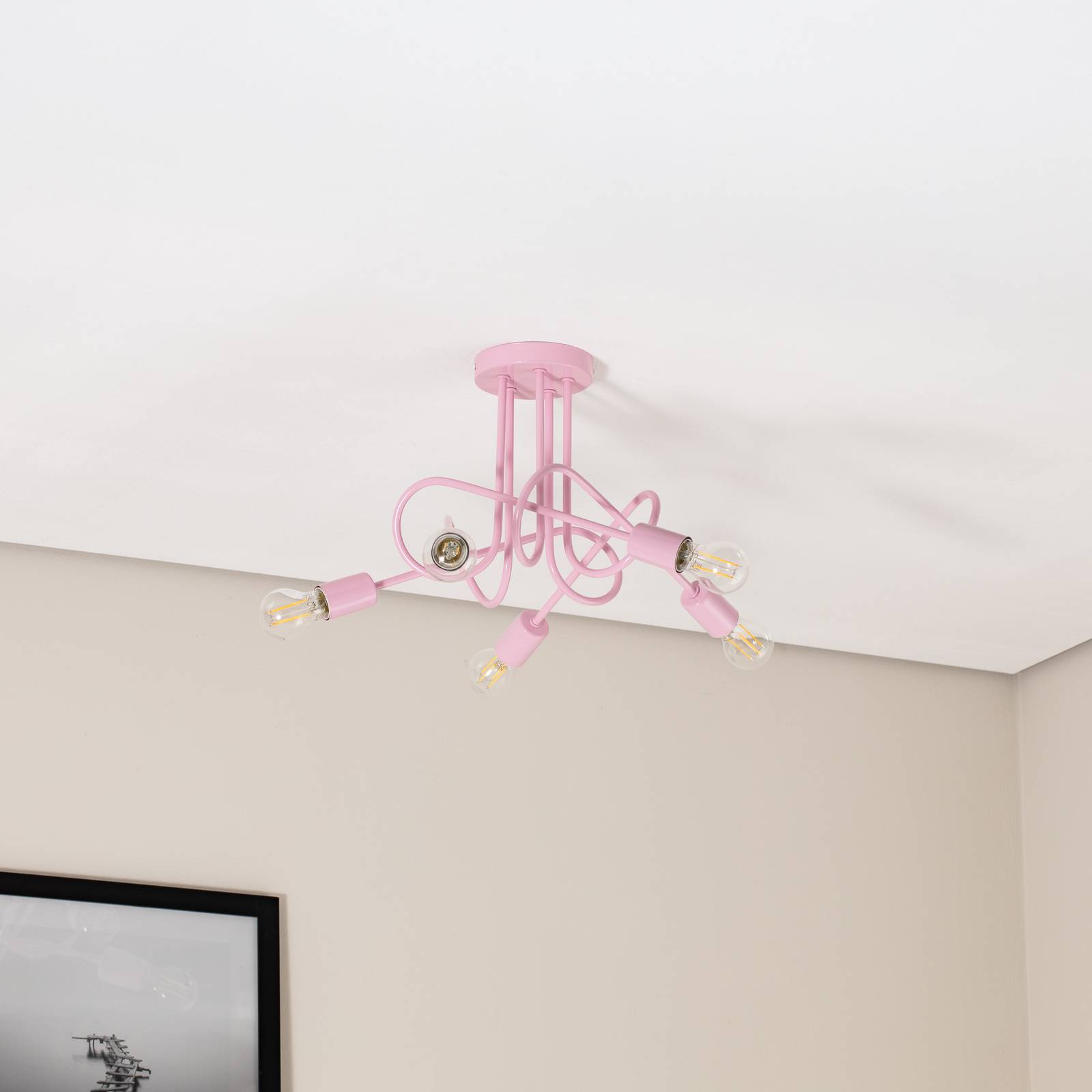 Lampa sufitowa Oxford, jasnoróżowa, Ø 47 cm, metalowa, 5-punktowa