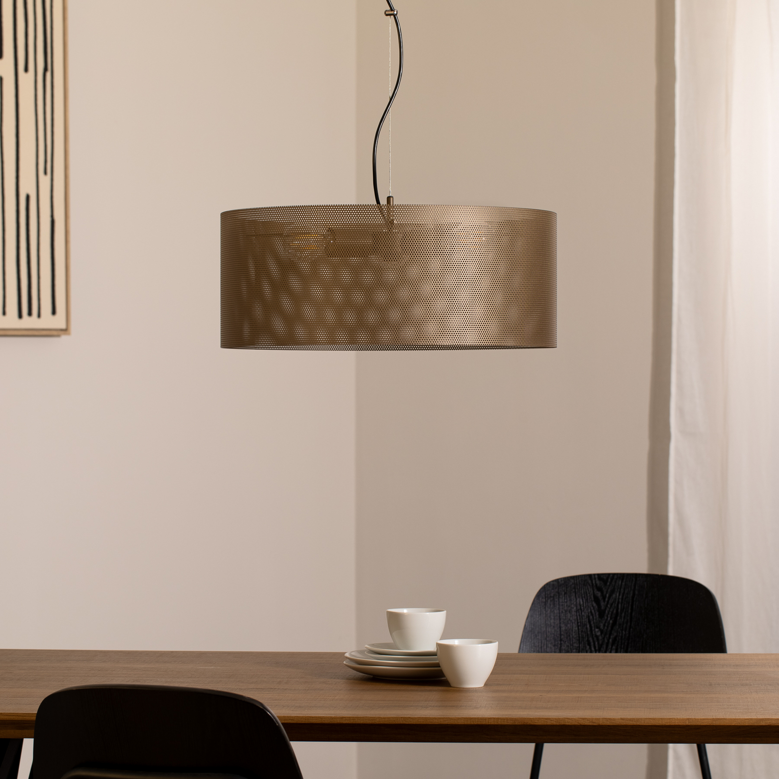 Hängelampe Zofia, kaffeebraun, Metall, Ø 50 cm, 3-flg., E27