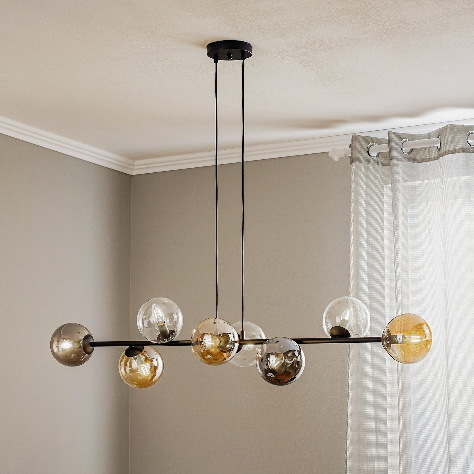 EMIBIG LIGHTING Lampă suspendată Glassy 8 becuri negru grafit/chihlimbar/transparent - Camera de zi / sufragerie - Modern - negru grafit chihlimbar transparent - Sticlă