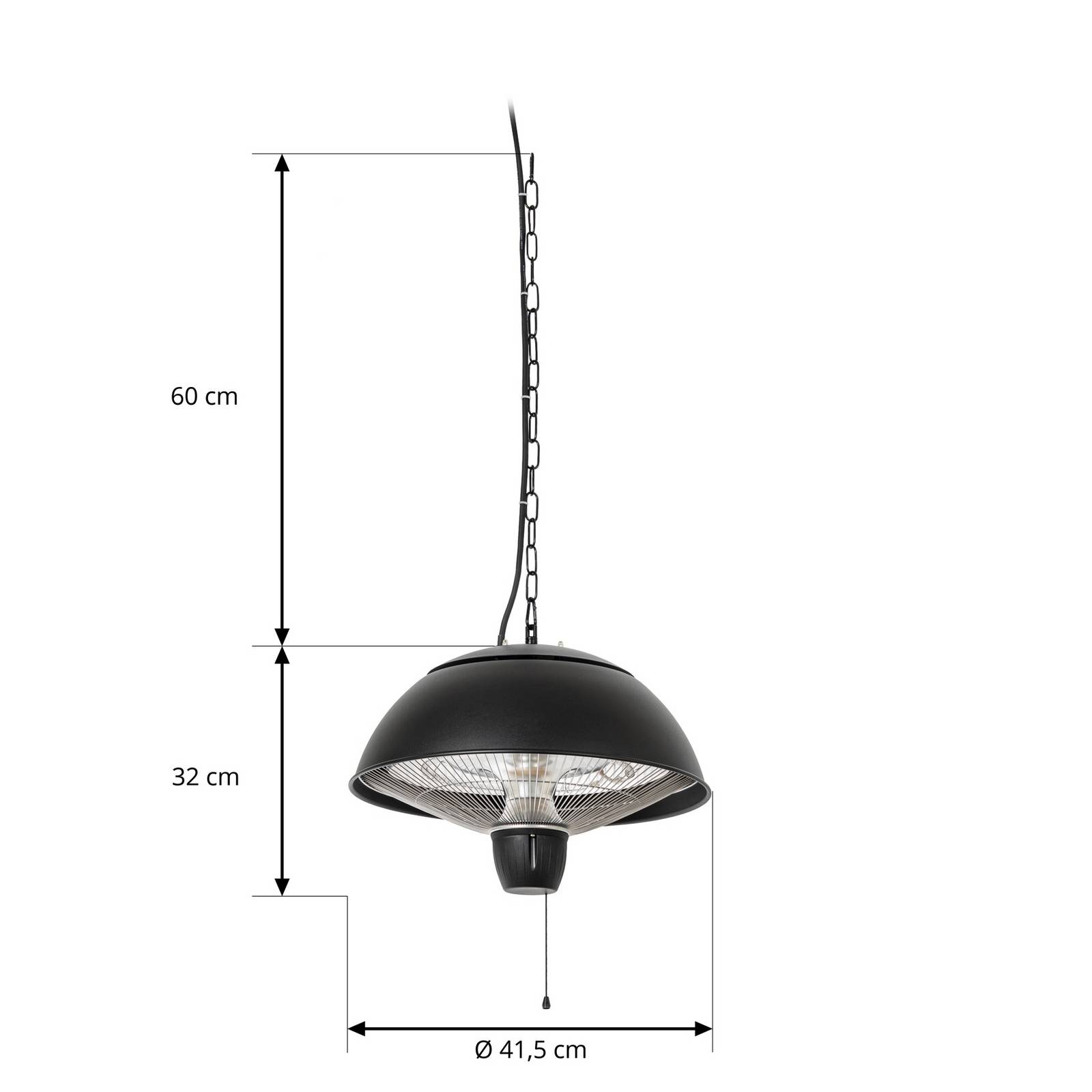 Wiszący promiennik grzewczy Lucande Theriona, czarny, Ø 42 cm, IP24