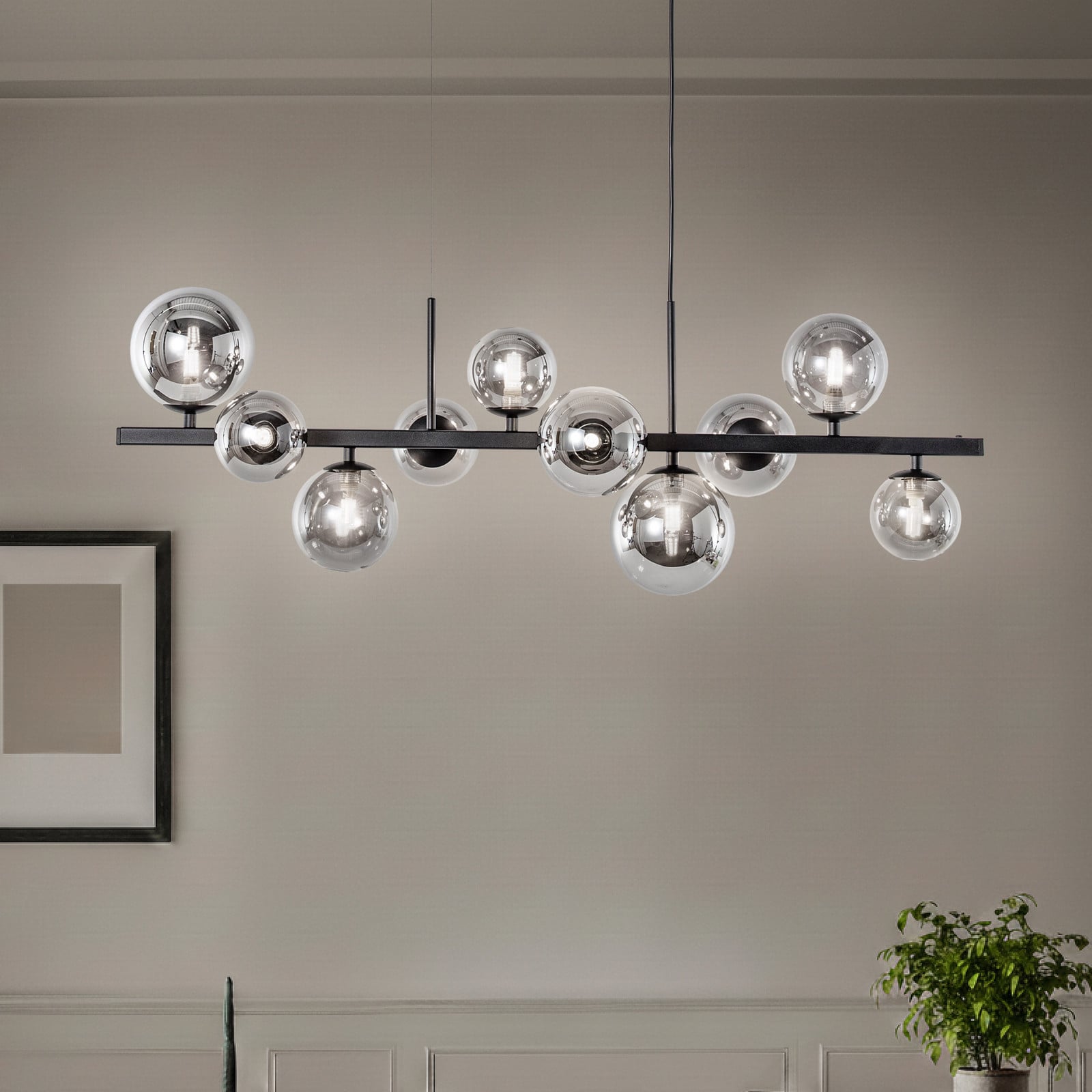 Domiluce Lampă suspendată Rumba negru/gri fum sticlă/metal 10 becuri - Camera de zi / sufragerie - Modern - negru gri fumuriu