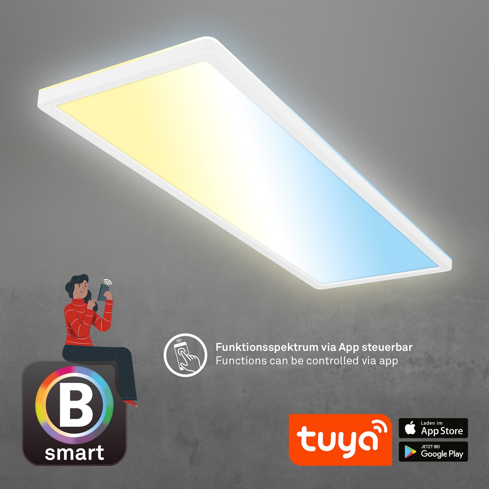 Smart LED ceiling light Tava, 58x20 cm, CCT, dimmable