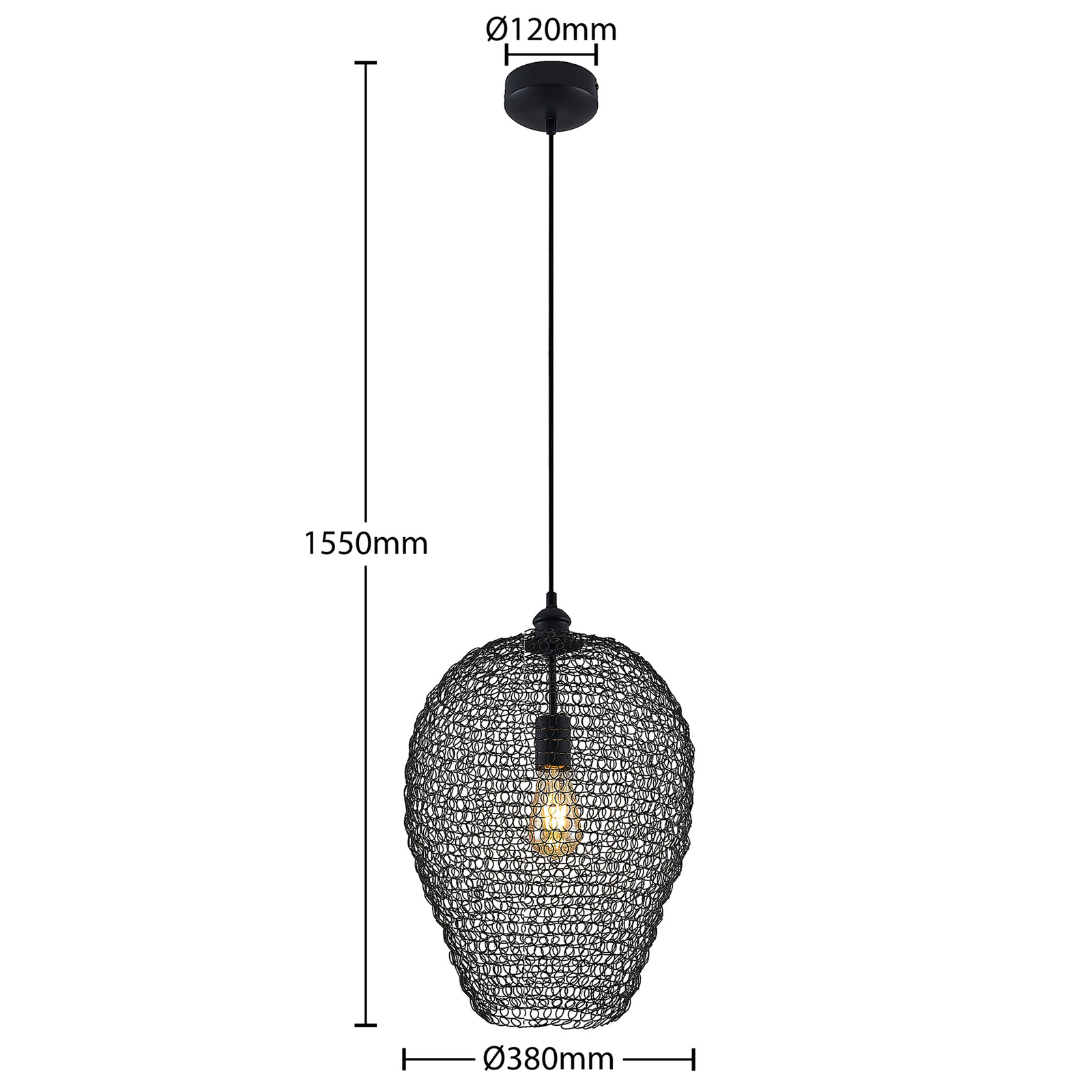 Lindby Benja hanglamp, 1-lamp, zwart