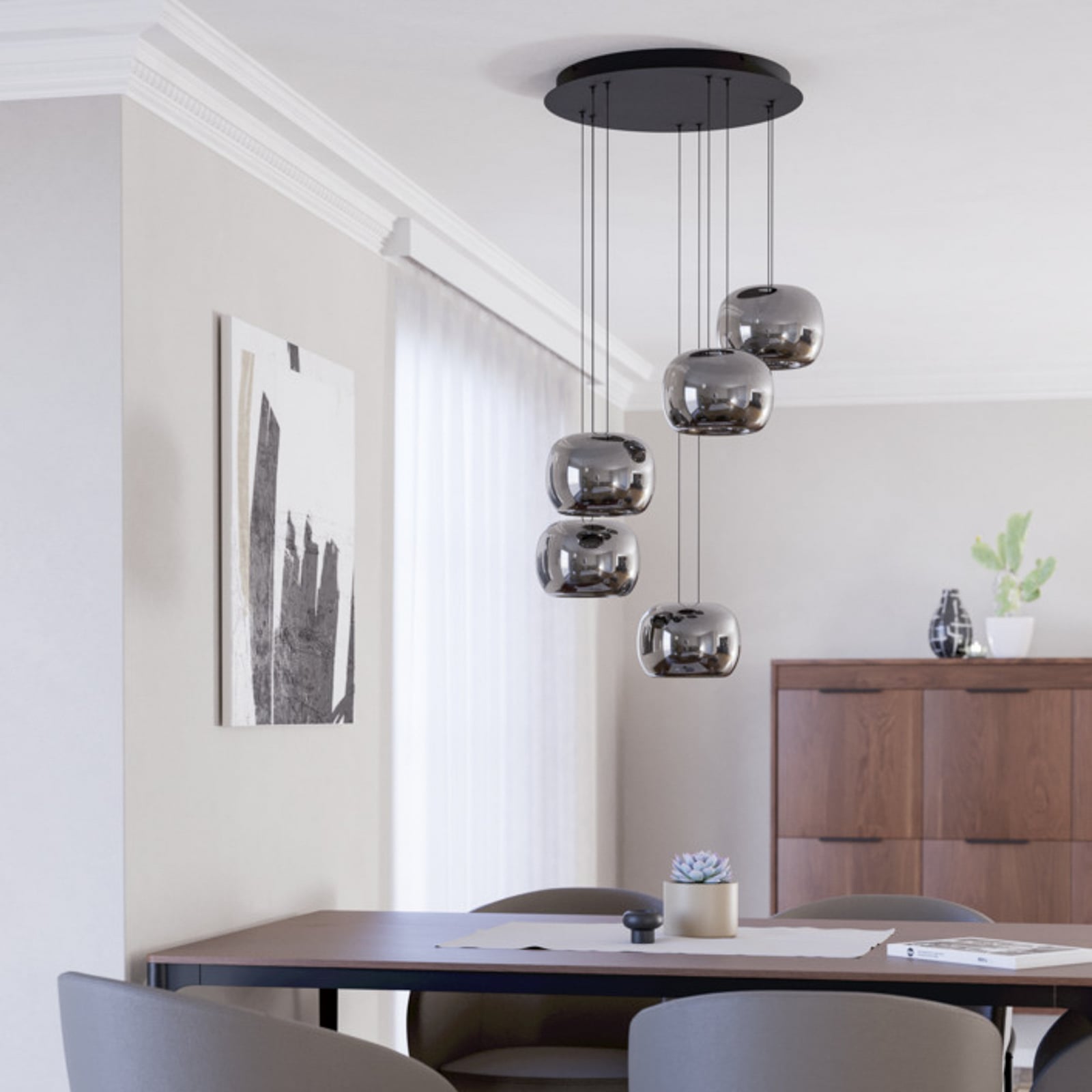 EGLO LED hanglamp HORTUNAS, Ø 50 cm, 5-lamps, zwart EGLO LED hanglamp HORTUNAS, Ø 50 cm, 5-lamps, zwart