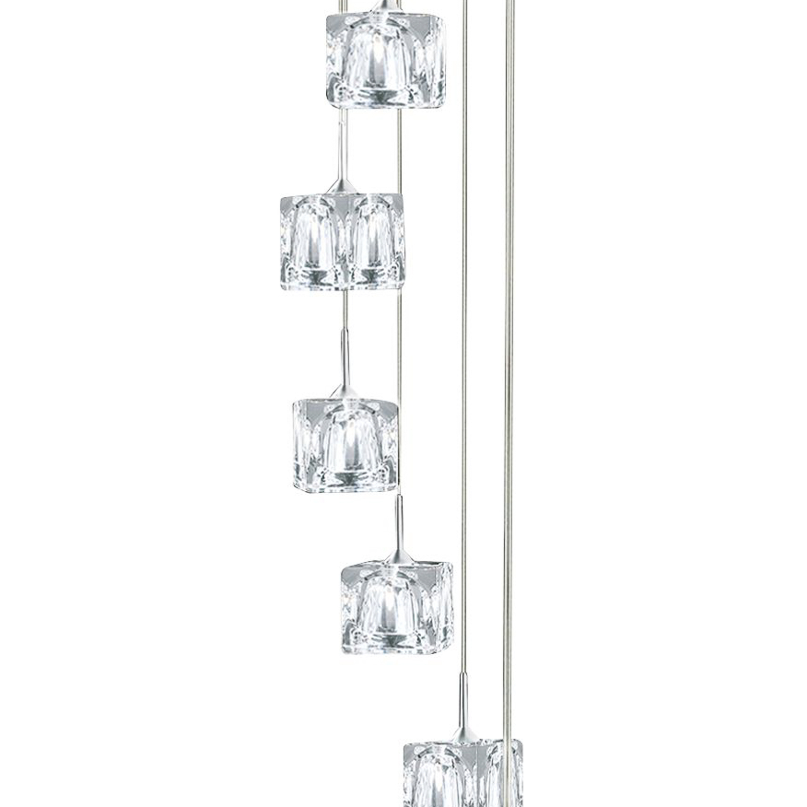 Lampă suspendată Ice Cube LED, 8 becuri, crom, sticlă de cristal