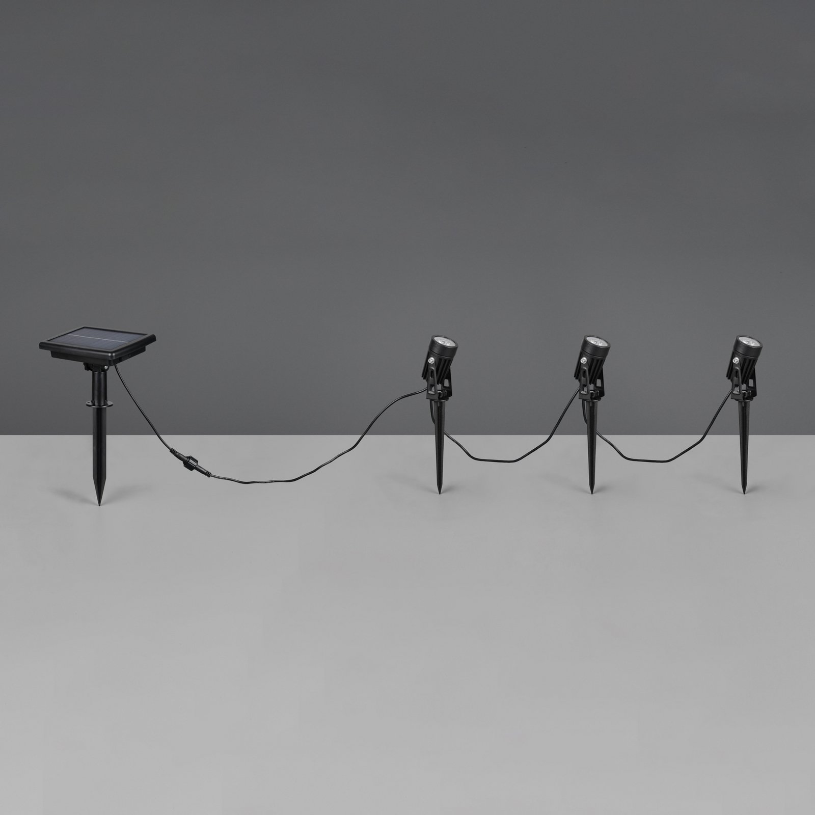 Obidos solar spotlight, matt black, aluminium, set of 3