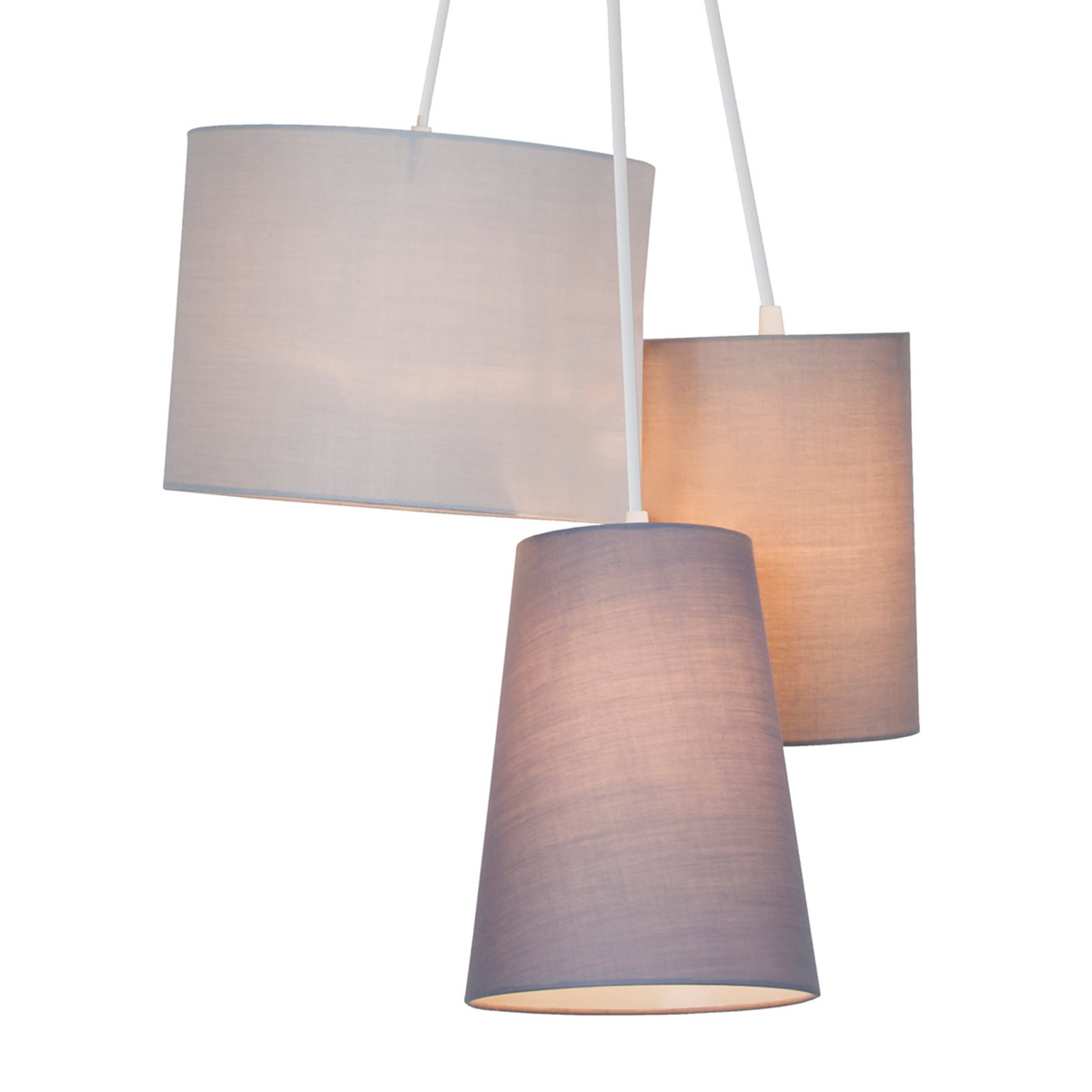 Three-bulb hanging light with fabric lampshades