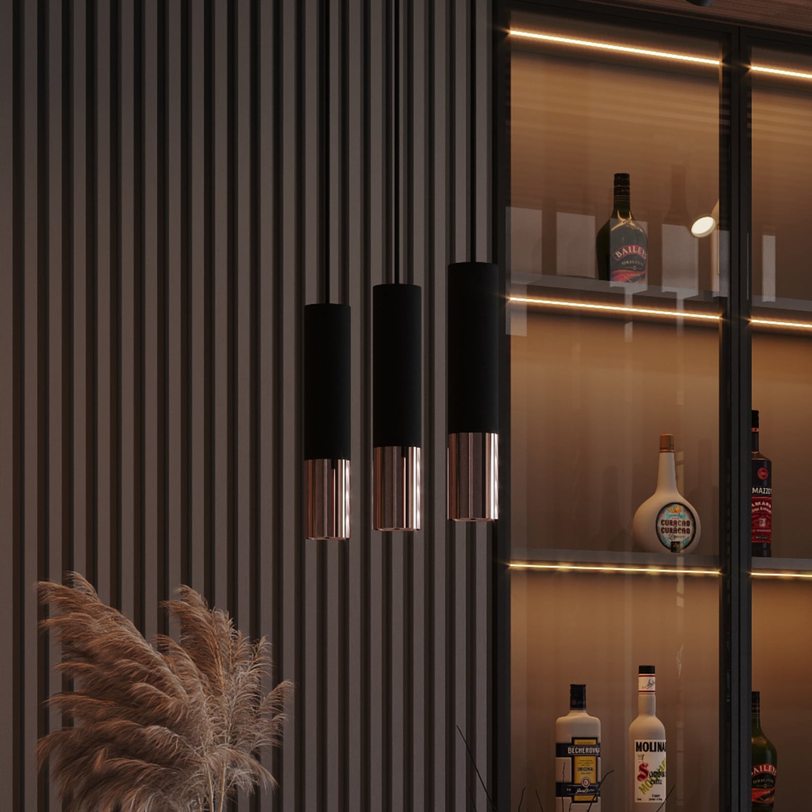 Euluna Thalassa lampă suspendată 3 becuri GU10 negru/cupru - Camera de zi / sufragerie - Modern - negru cupru - Metal