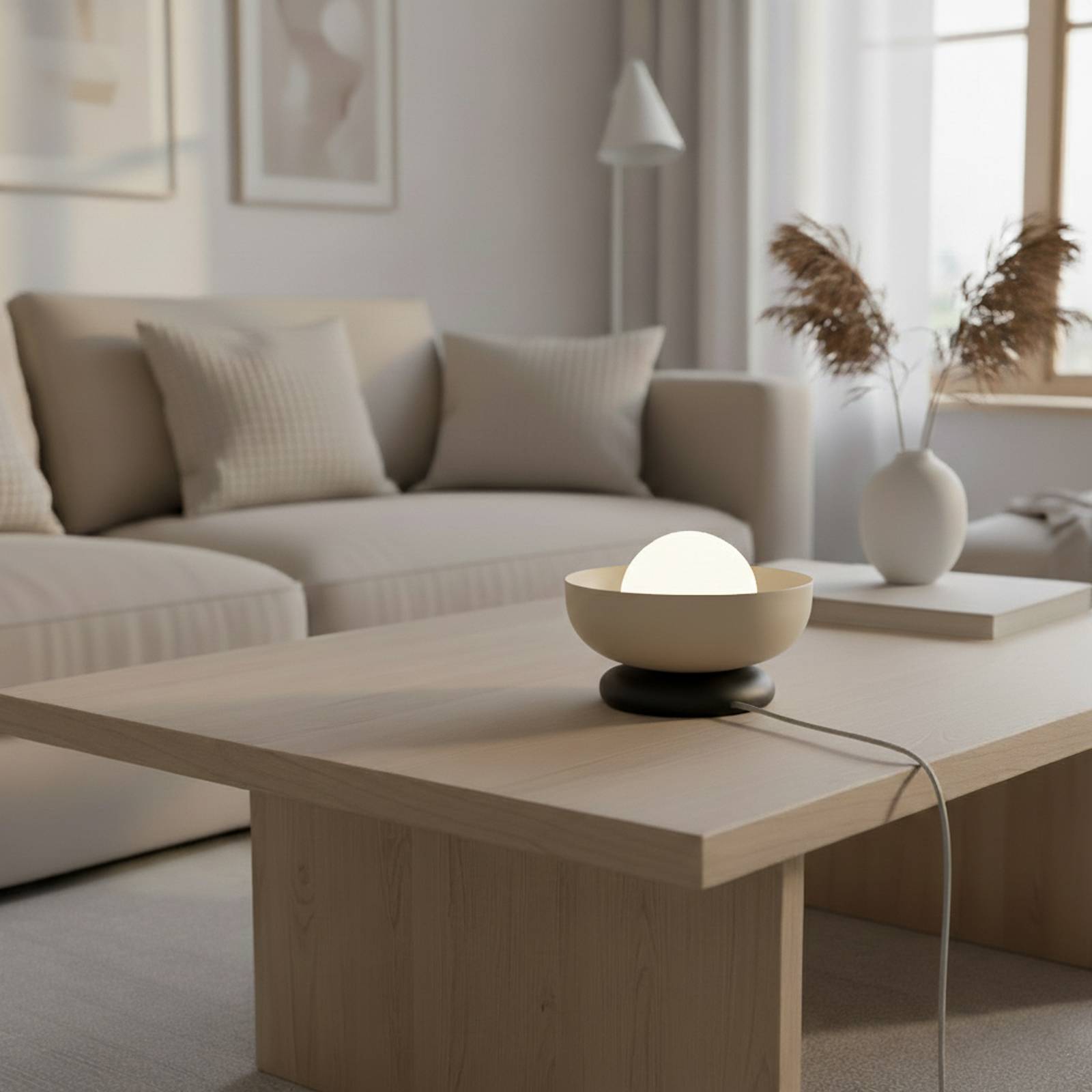 Tischleuchte Ozzy LN1, beige, Stahl/Glas, Höhe 13 cm, G9 günstig online kaufen