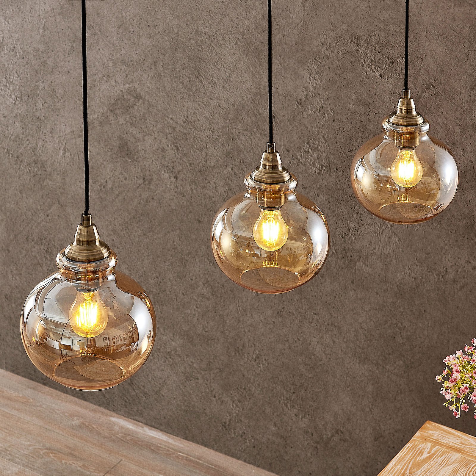 Tymoni Hanglamp Amber/Wood - Lindby