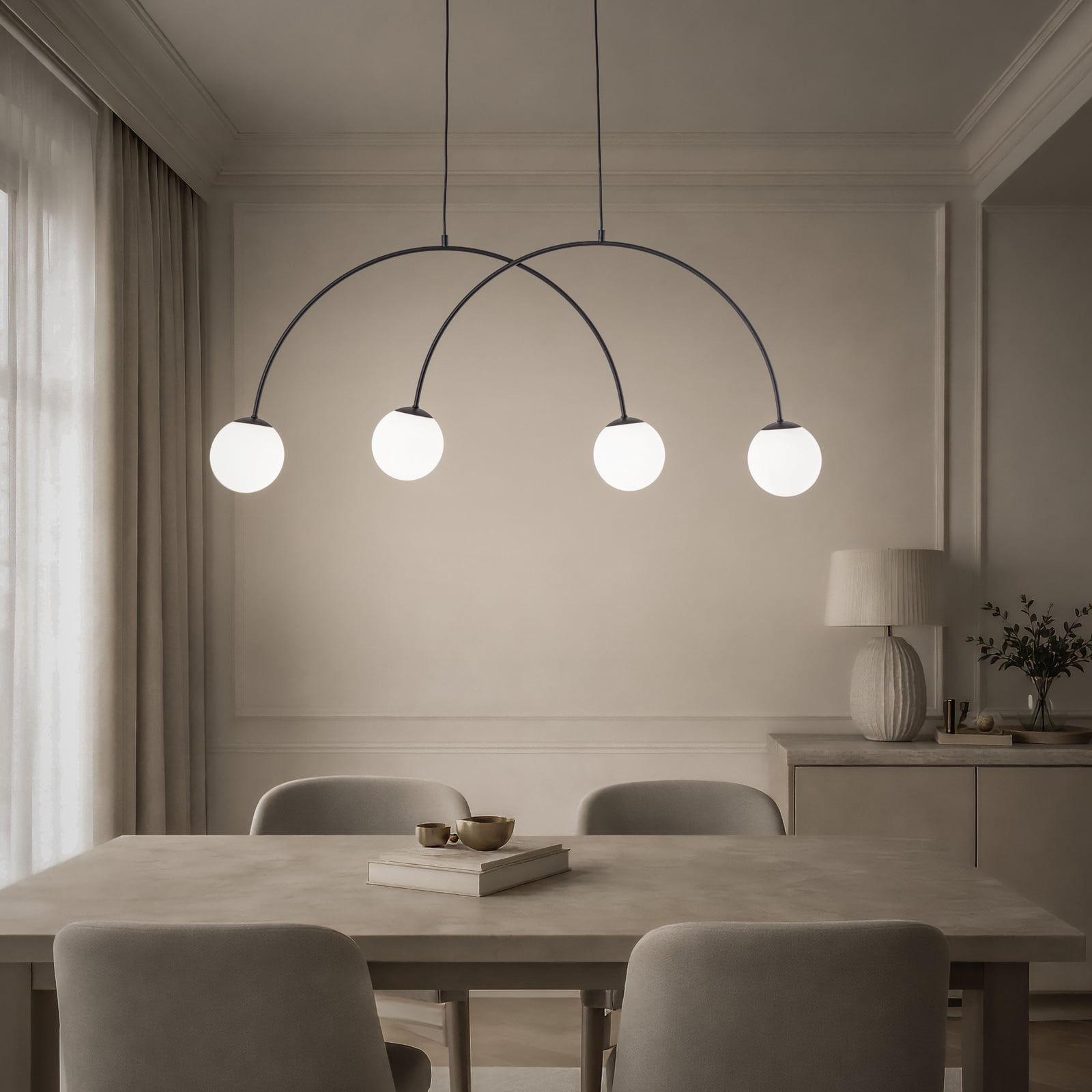 Závesné svietidlo Nova, sklo/kov, čierne/biele, 4-pl.