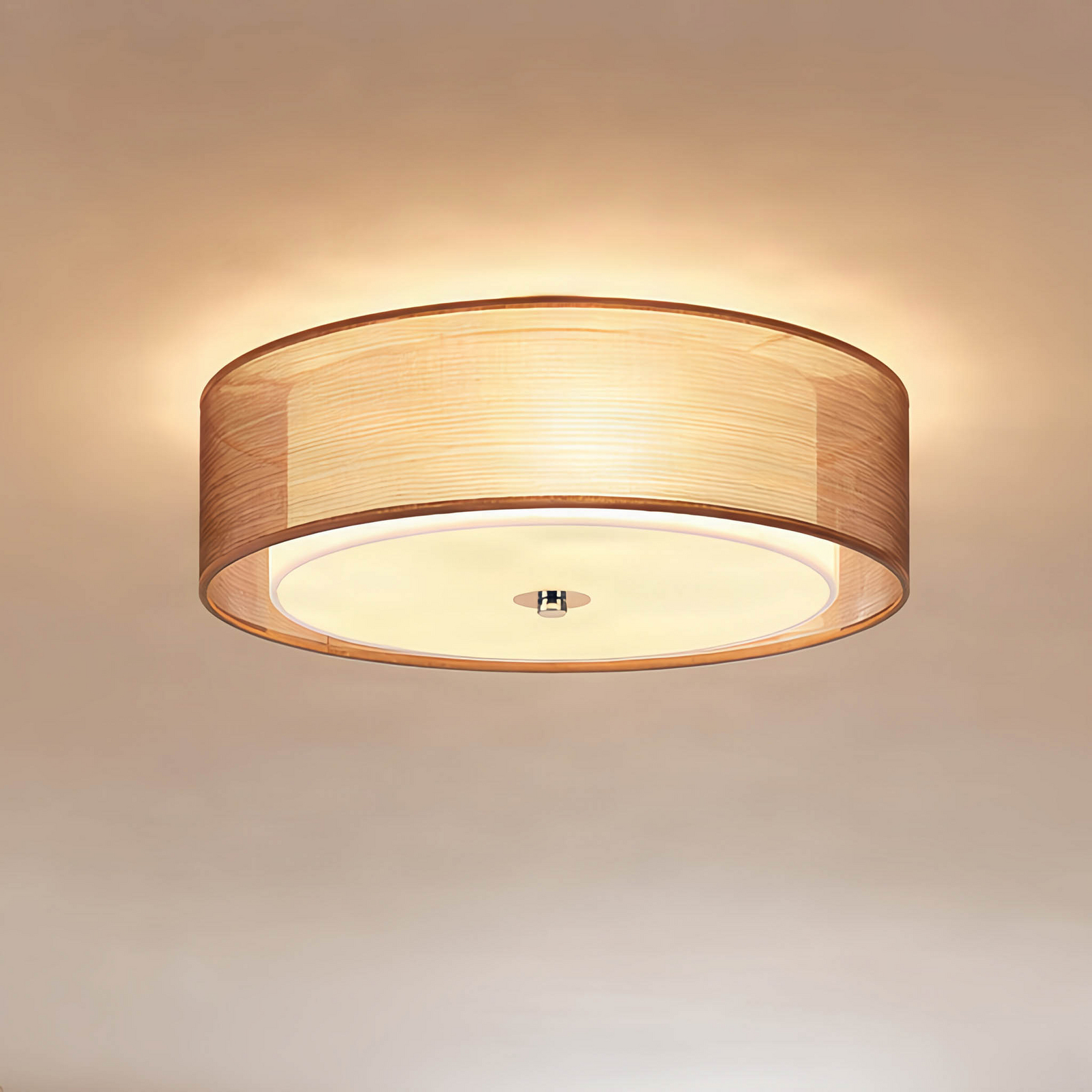 Lindby Deckenlampe Tobia, braun, Textil, Ø 50 cm, E27