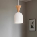 Hanglamp Nolan, Ø 11 cm, wit/eiken, metaal/hout