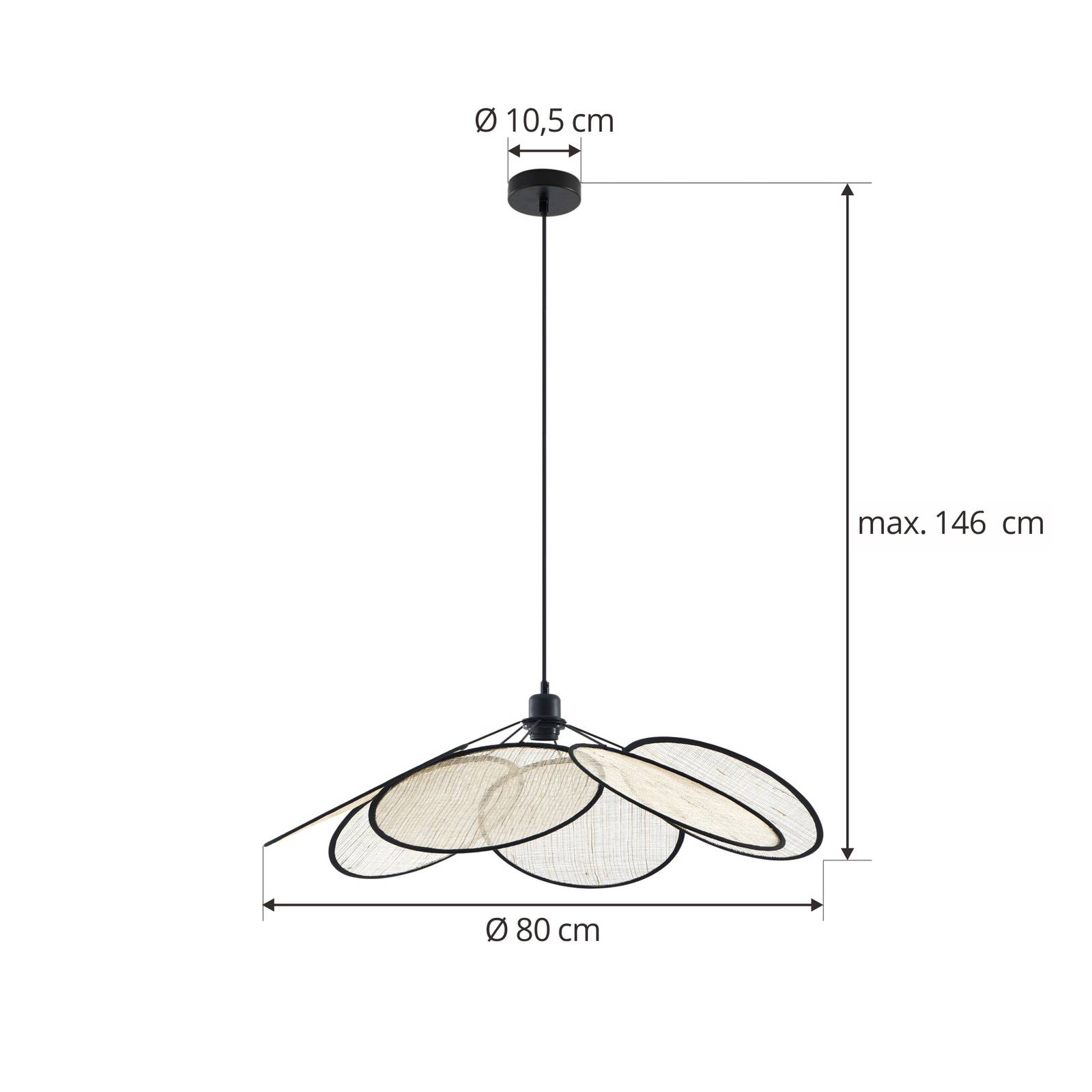 Lampa wisząca Lindby Astraia, naturalny/czarny, len, Ø 80 cm