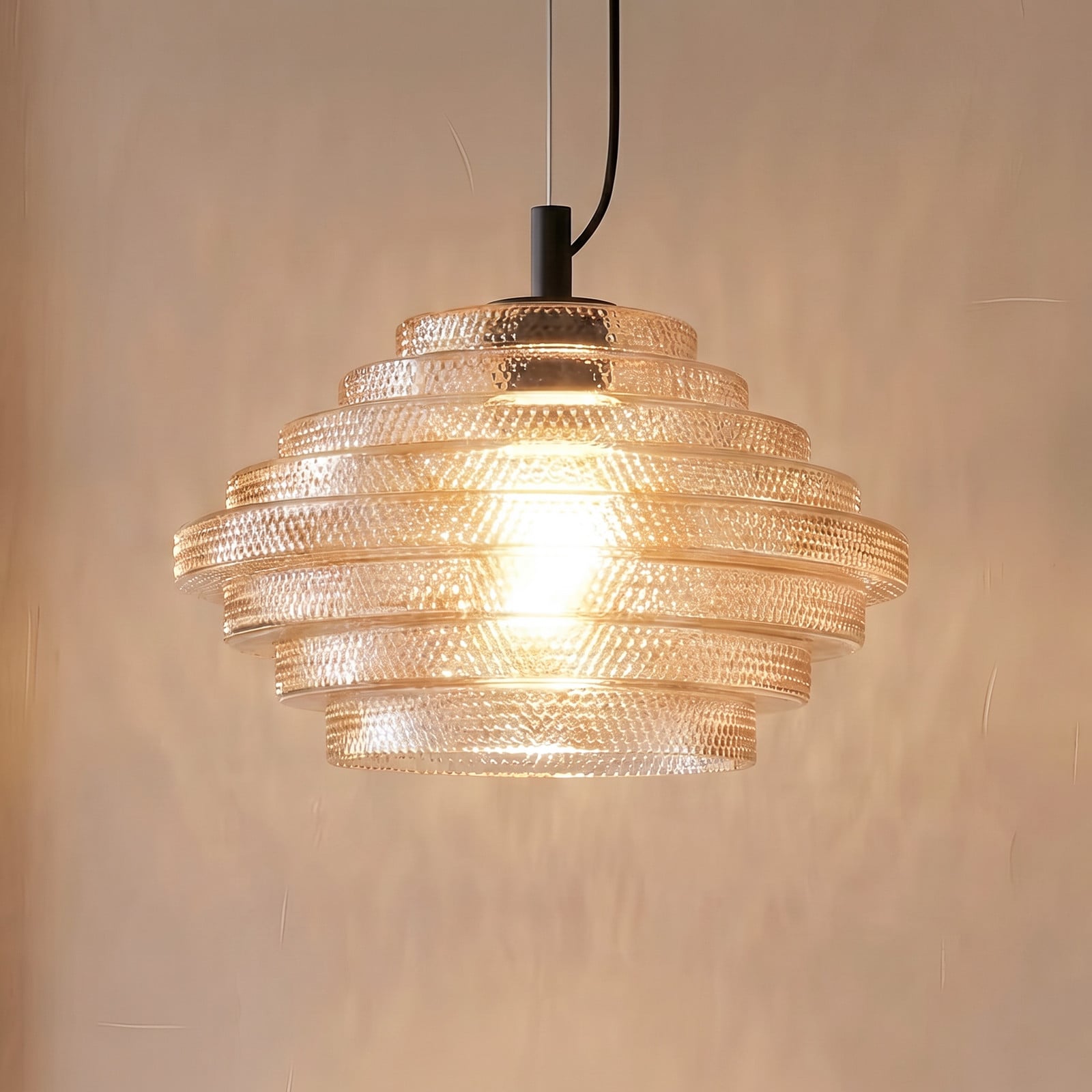 Lampă suspendată Lindby Orliana Ø 35 cm chihlimbar sticlă - Camera de zi / sufragerie - Modern - chihlimbar negru