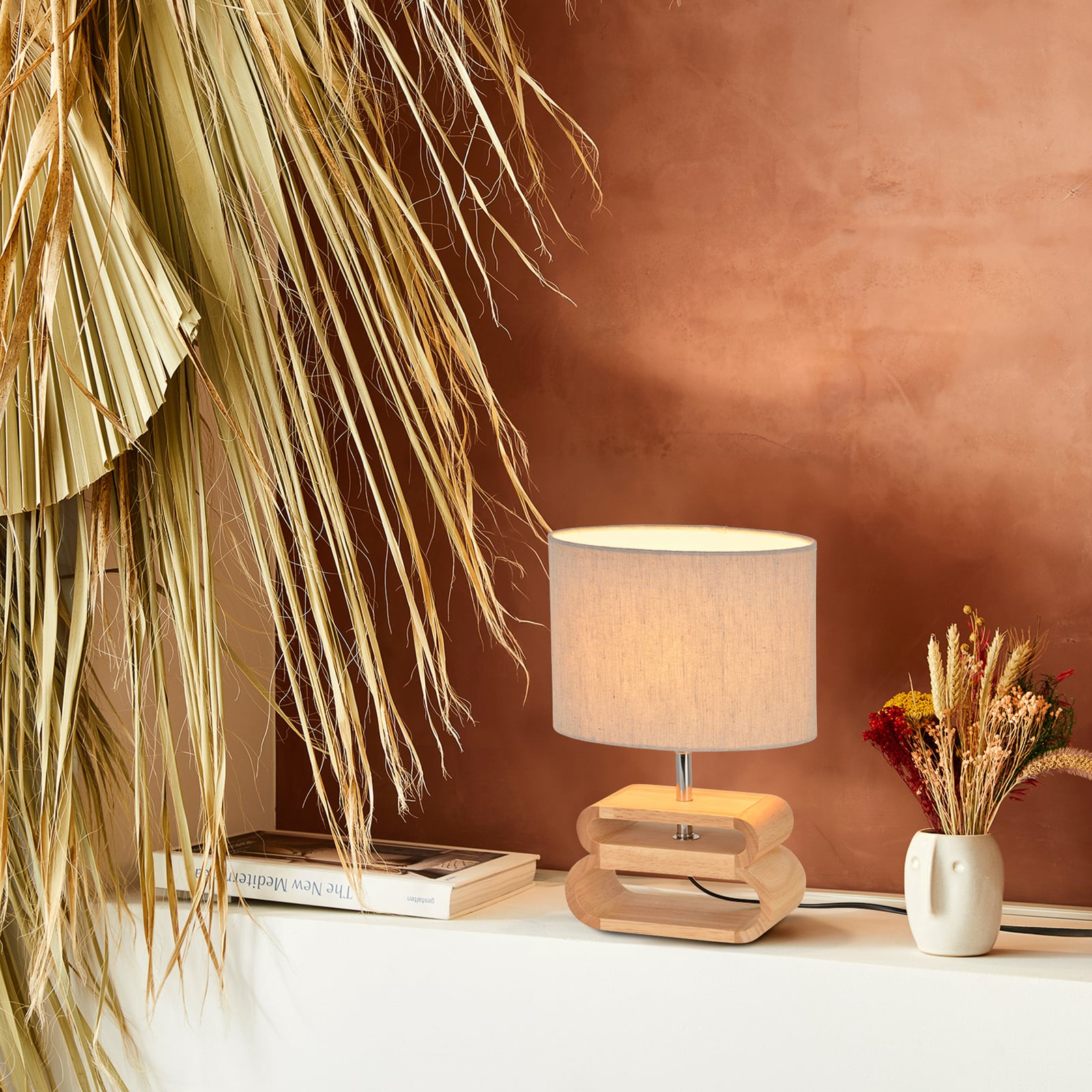 Lampada da tavolo Oslo bianco/legno chiaro, altezza 30 cm - COREP SAS