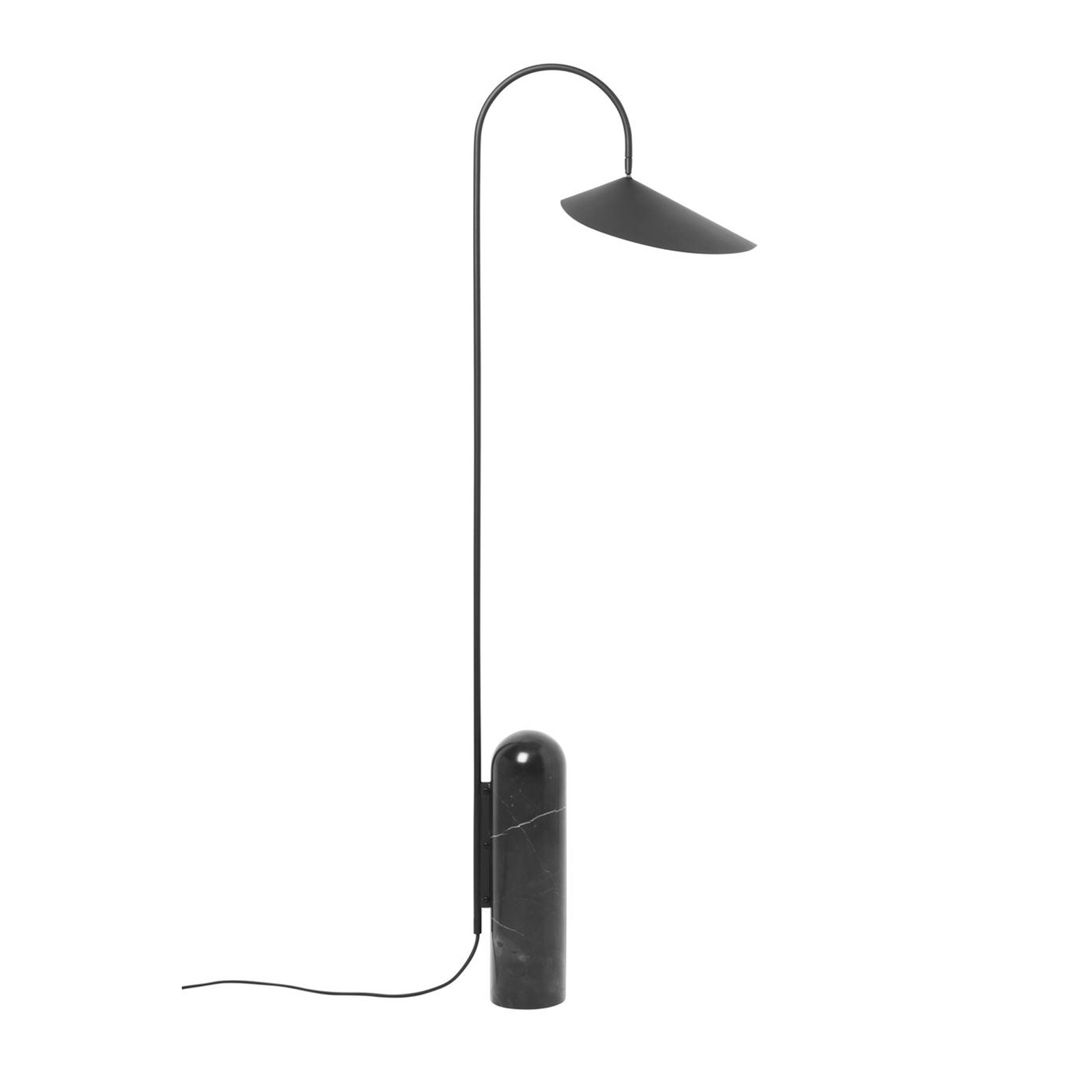 ferm LIVING Подова лампа Arum, черно, мрамор, стомана, 136 cm