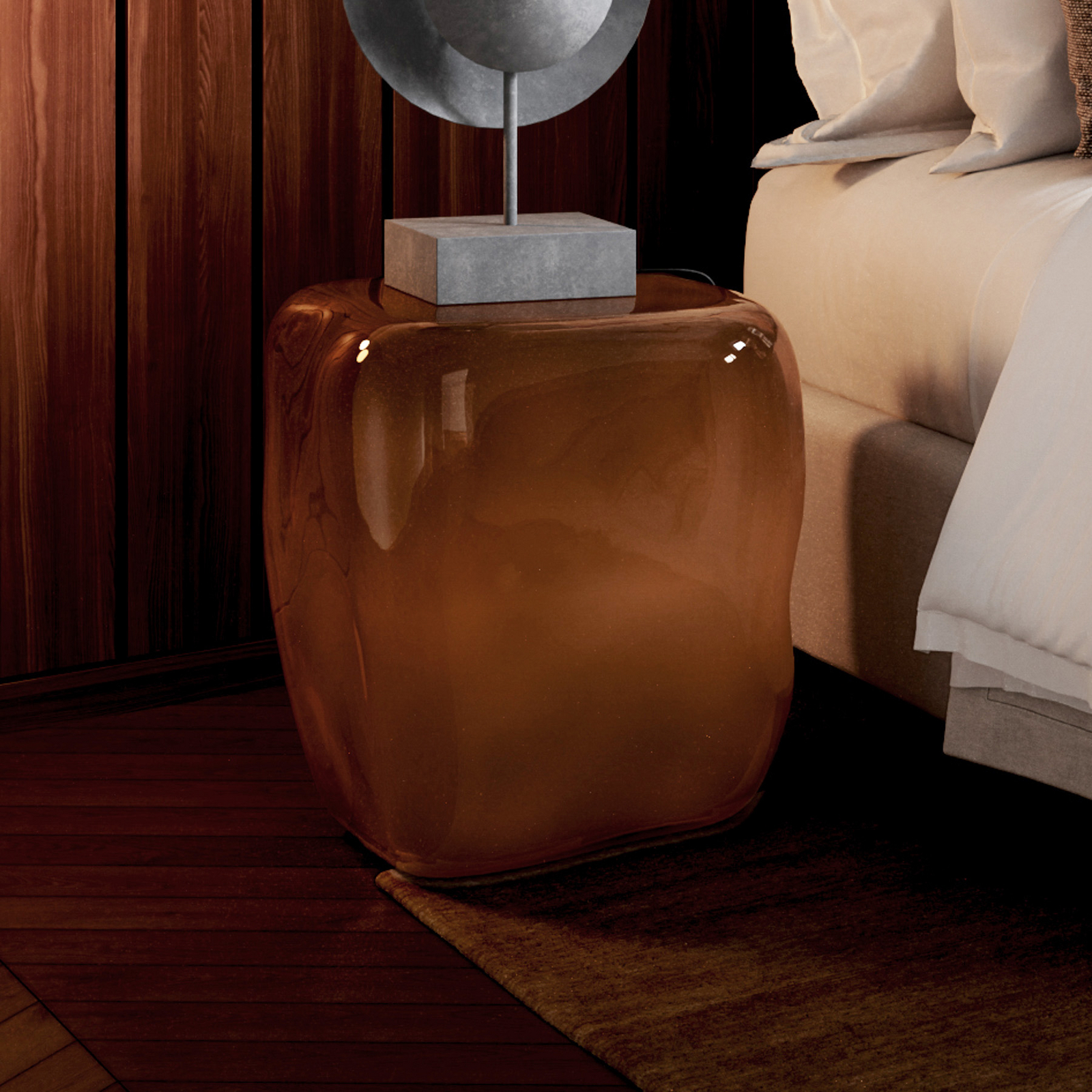 Stolik pomocniczy Ishi, karmelowy, 32 cm, szkło – 101 Copenhagen