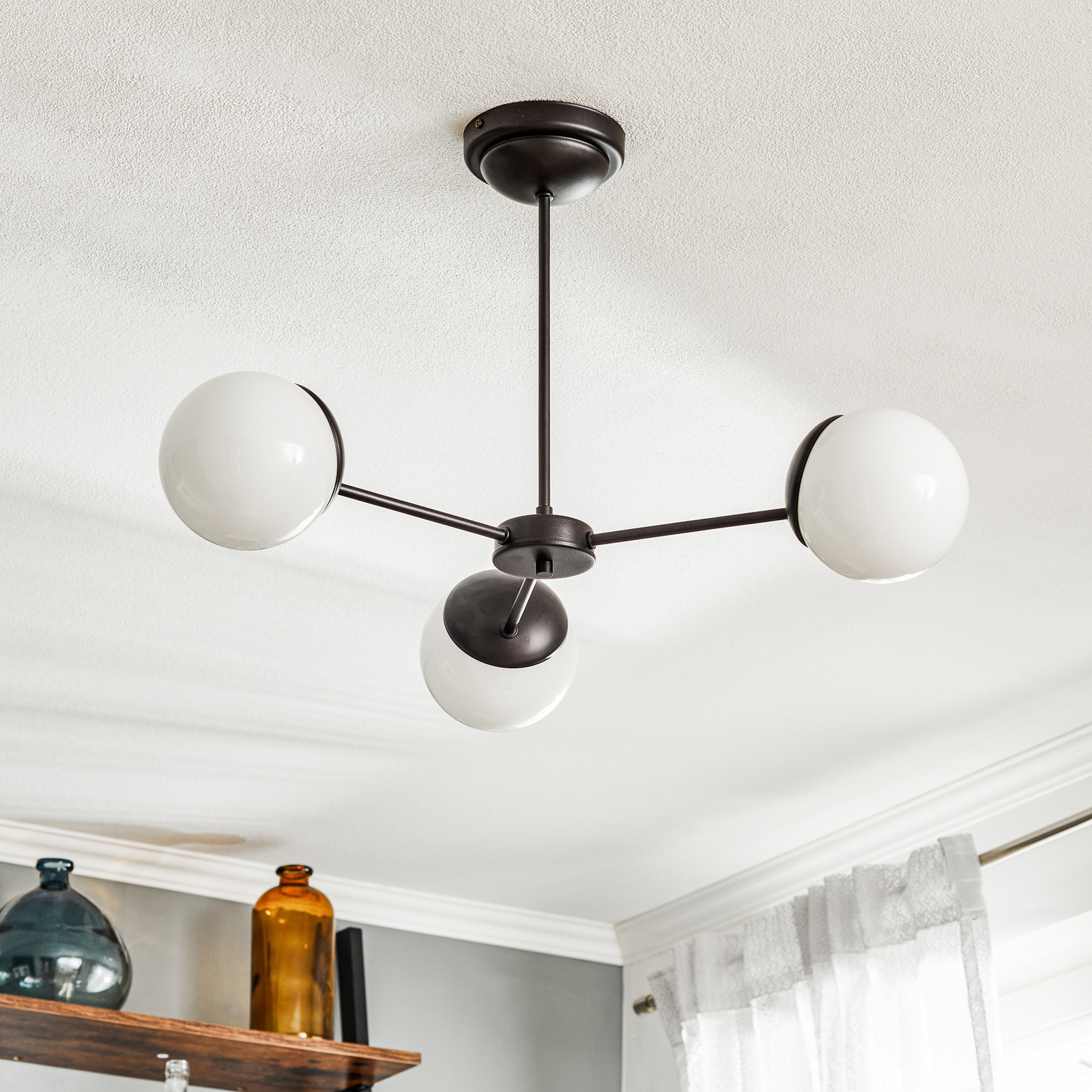 Sfera ceiling light 3-bulb semi-flush glass/black