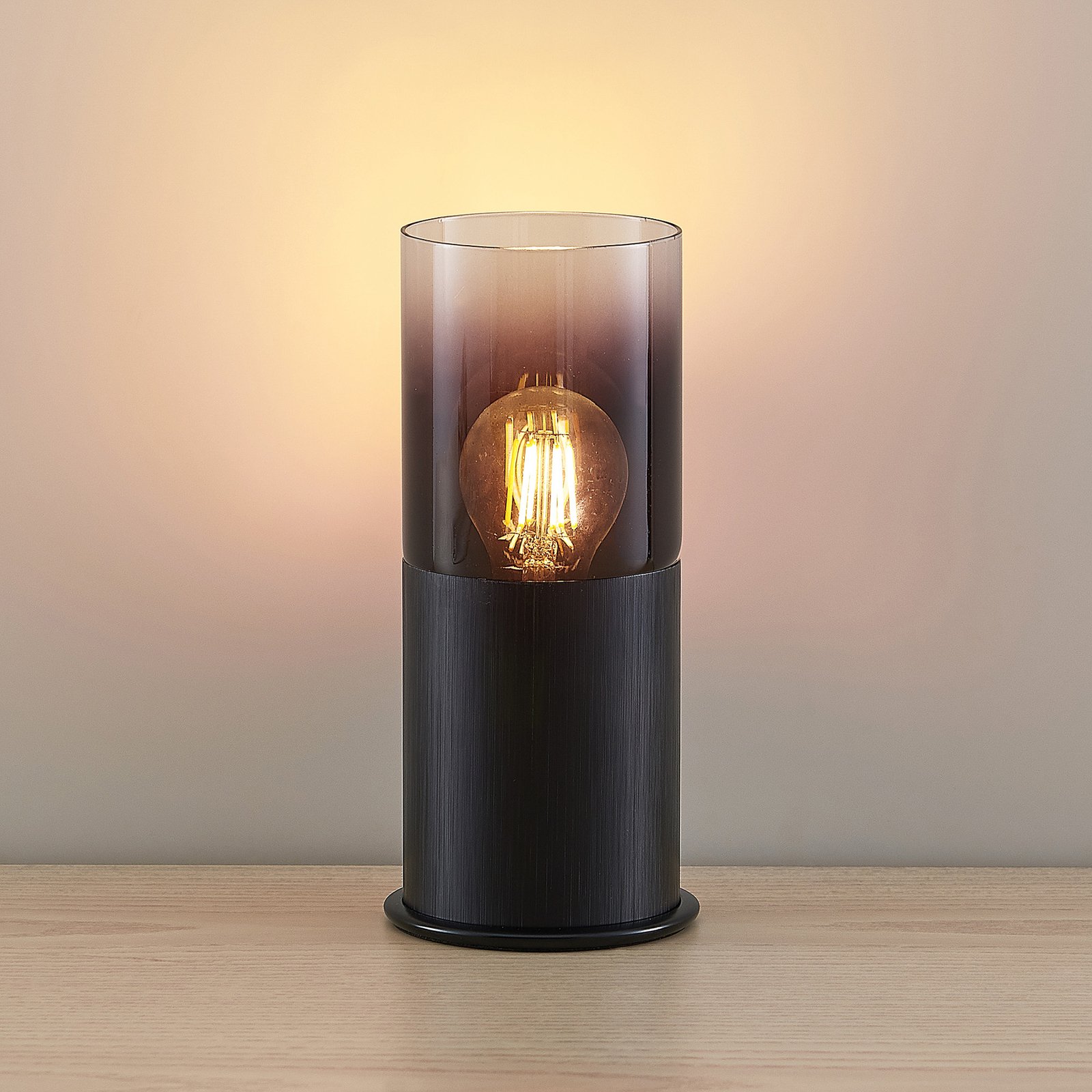 Lindby Berral bordlampe, røykglass, sylinder