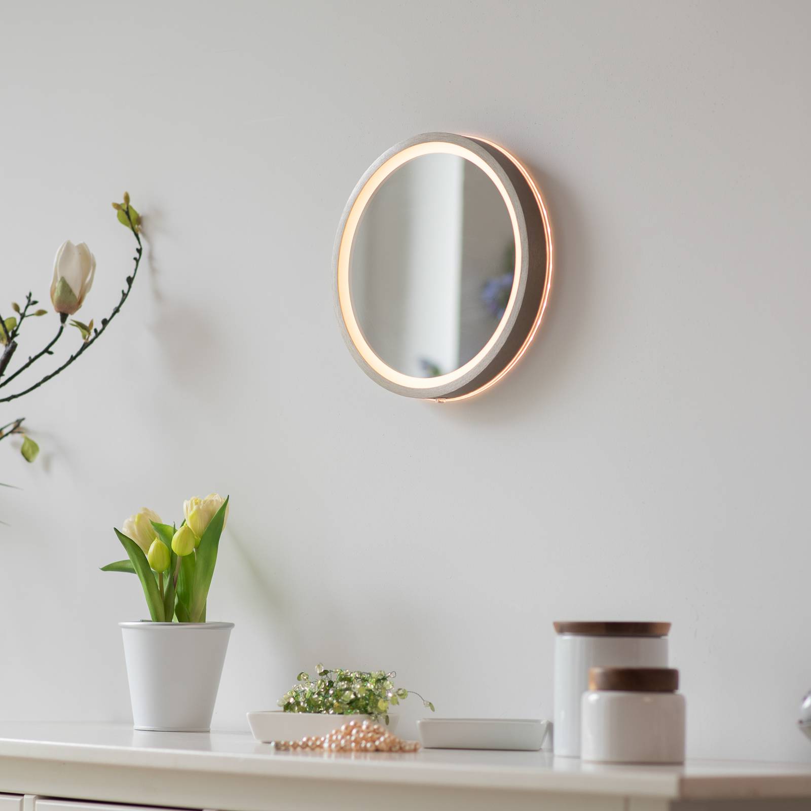 LED-Wandspiegel VIDRO, bronze, Ø 26 cm, Powerbank, Schalter günstig online kaufen