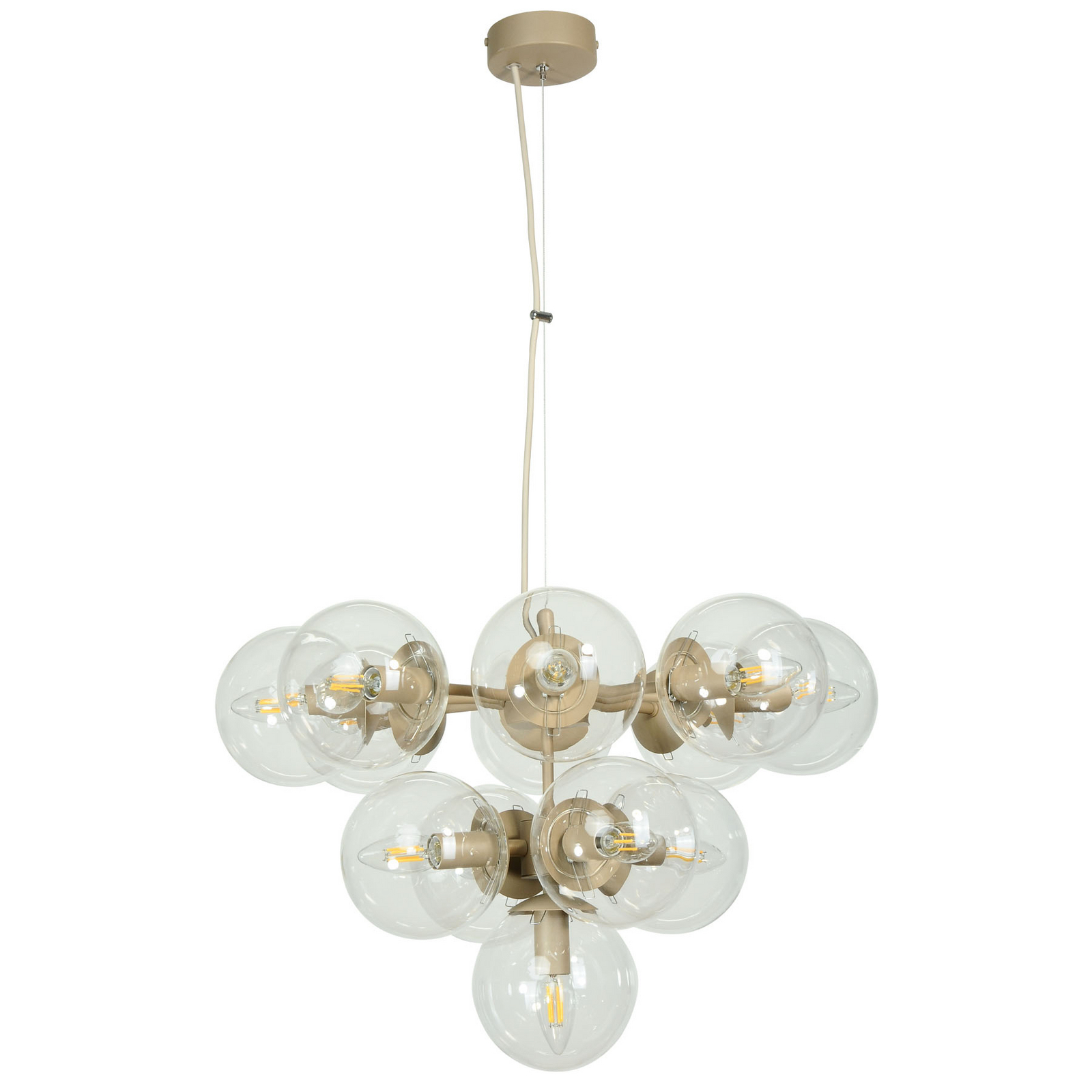 Suspension Zumba, gris-beige/transparent, 13 ampoules, verre
