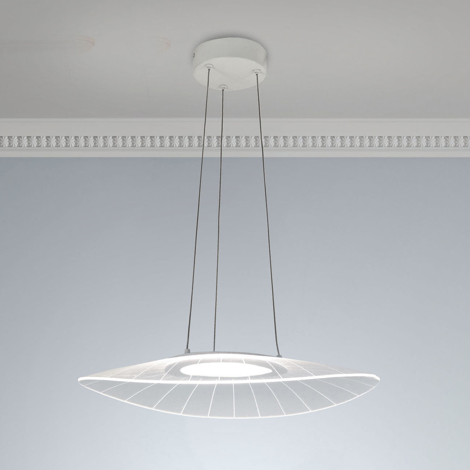 LED-es függőlámpa Vela, fehér, ovális, 59 cm x 43 cm