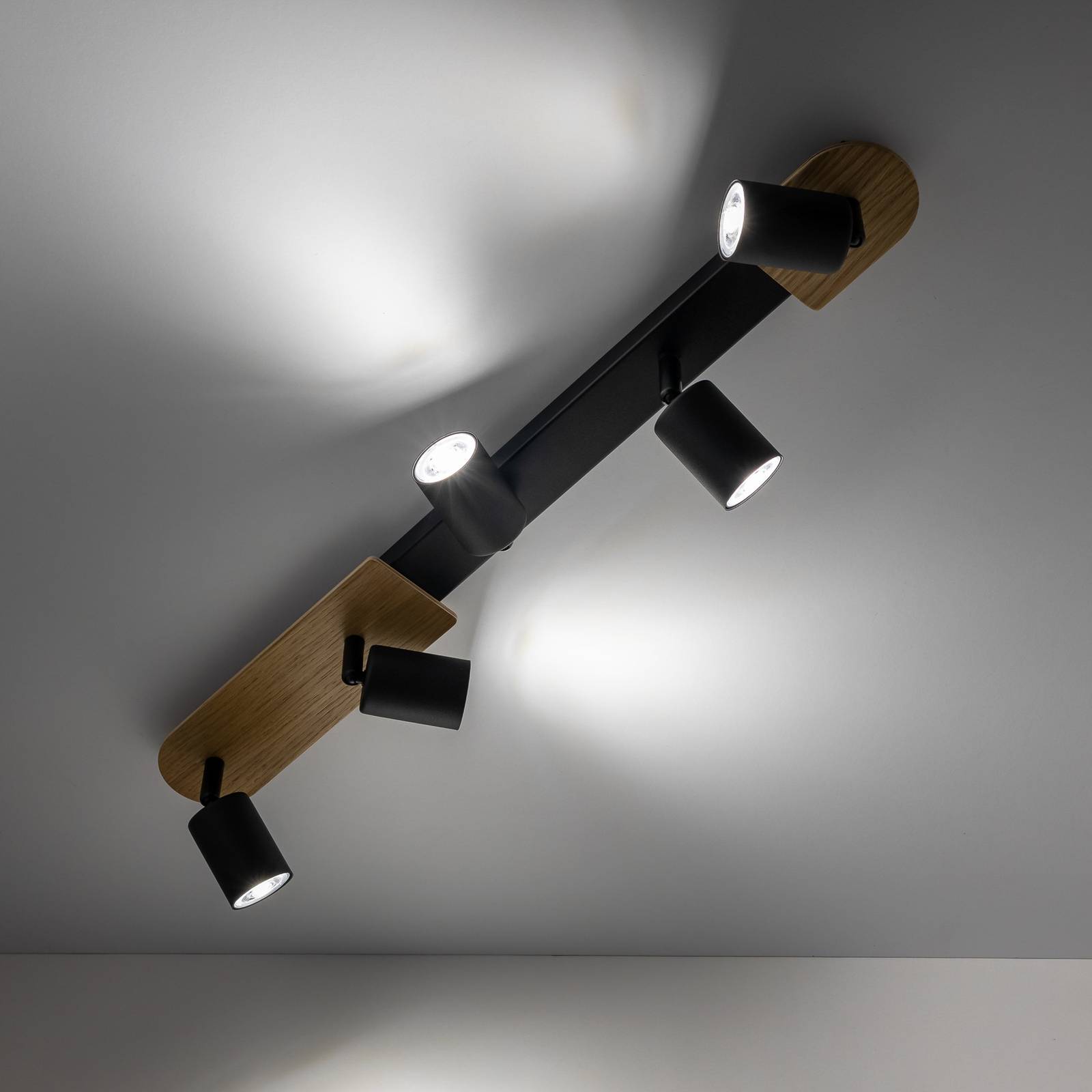 TK Lighting Kryt Dřevěný stropní reflektor, pětiplamenný