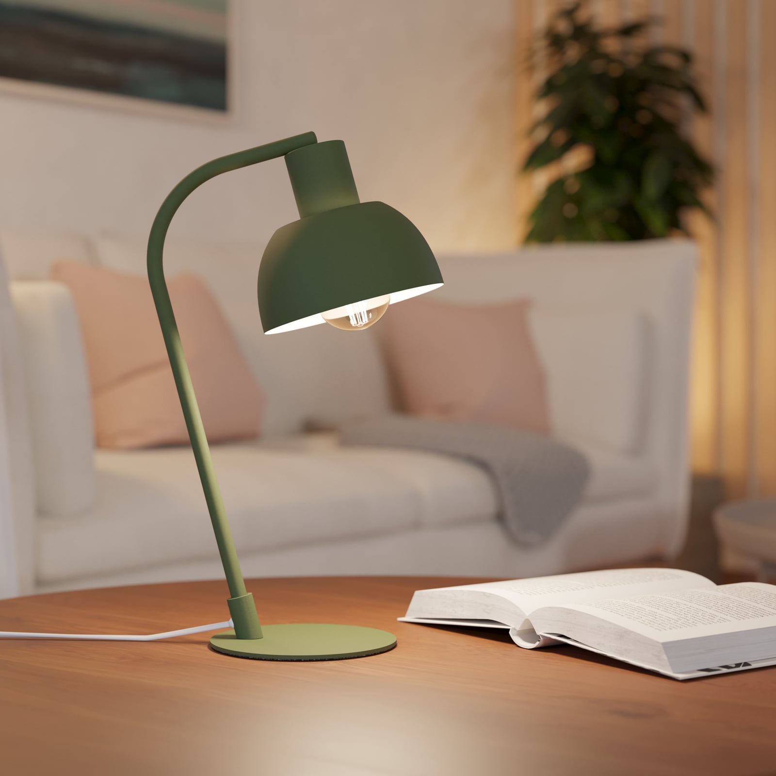 Stolová lampa Cazalilla, zelená, kovová, E27, výška 41,3 cm