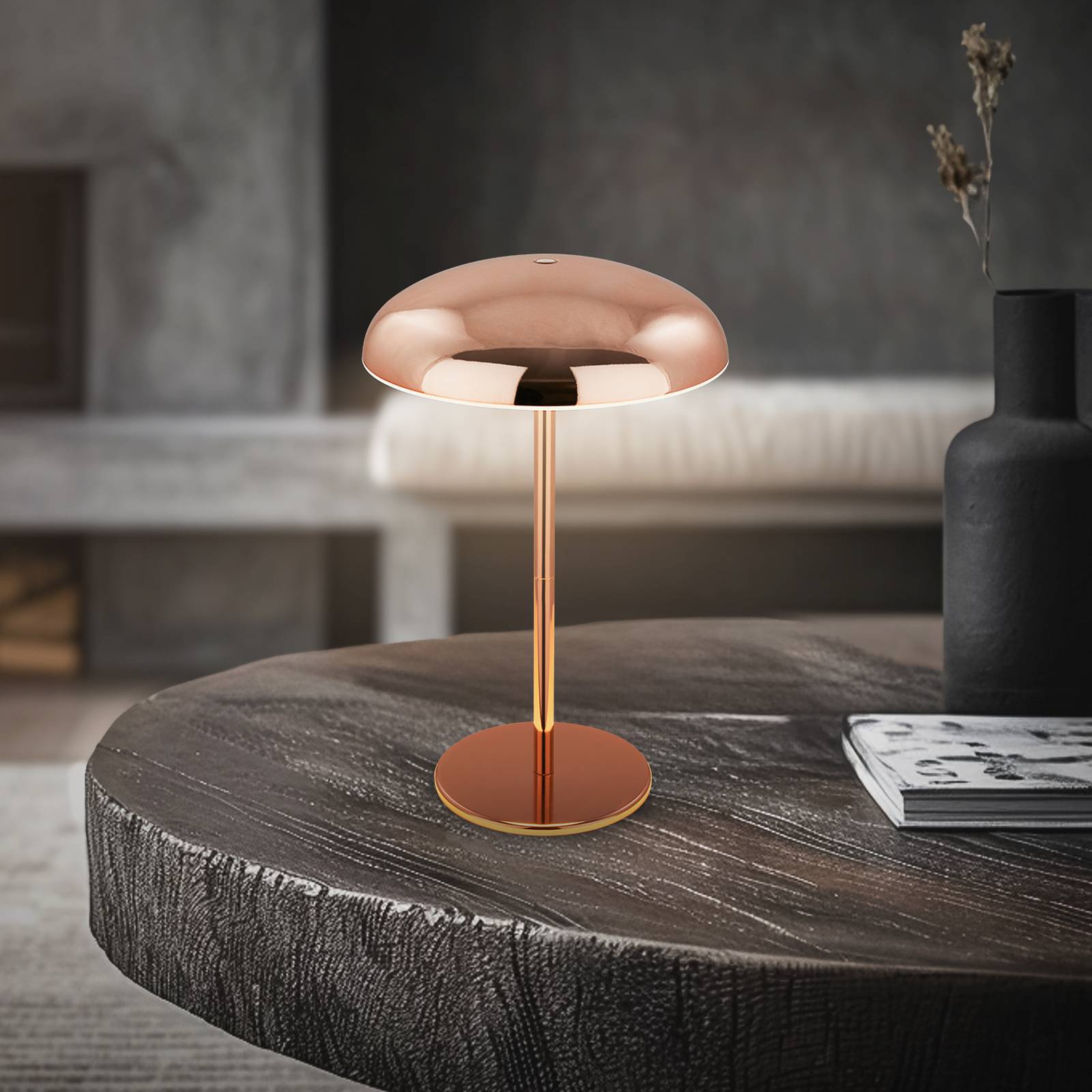 Lampa stołowa LED z akumulatorem Brilo unplugged Caxa, kolor miedziany