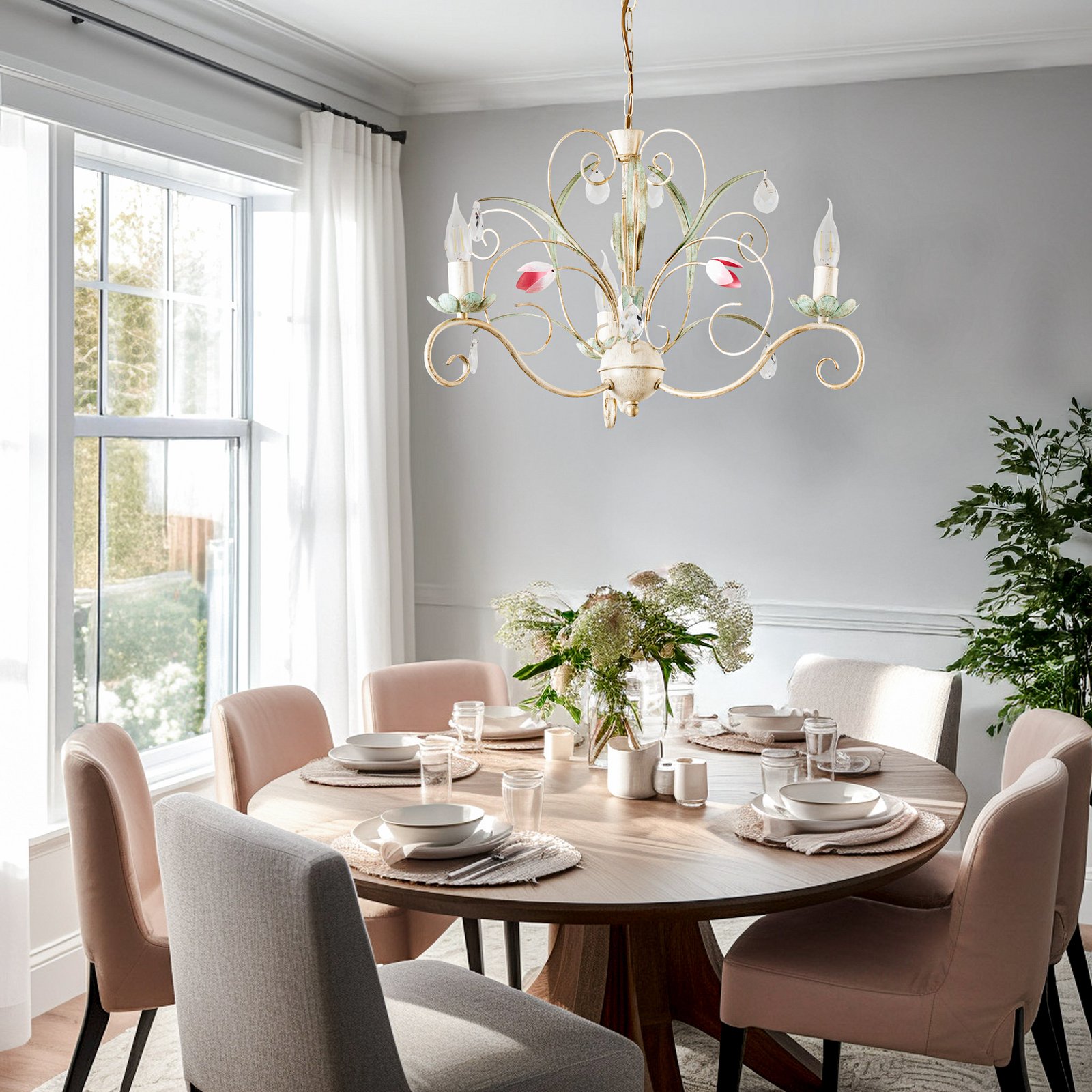 Florina kroonluchter met bloemdecor, 3-lamps