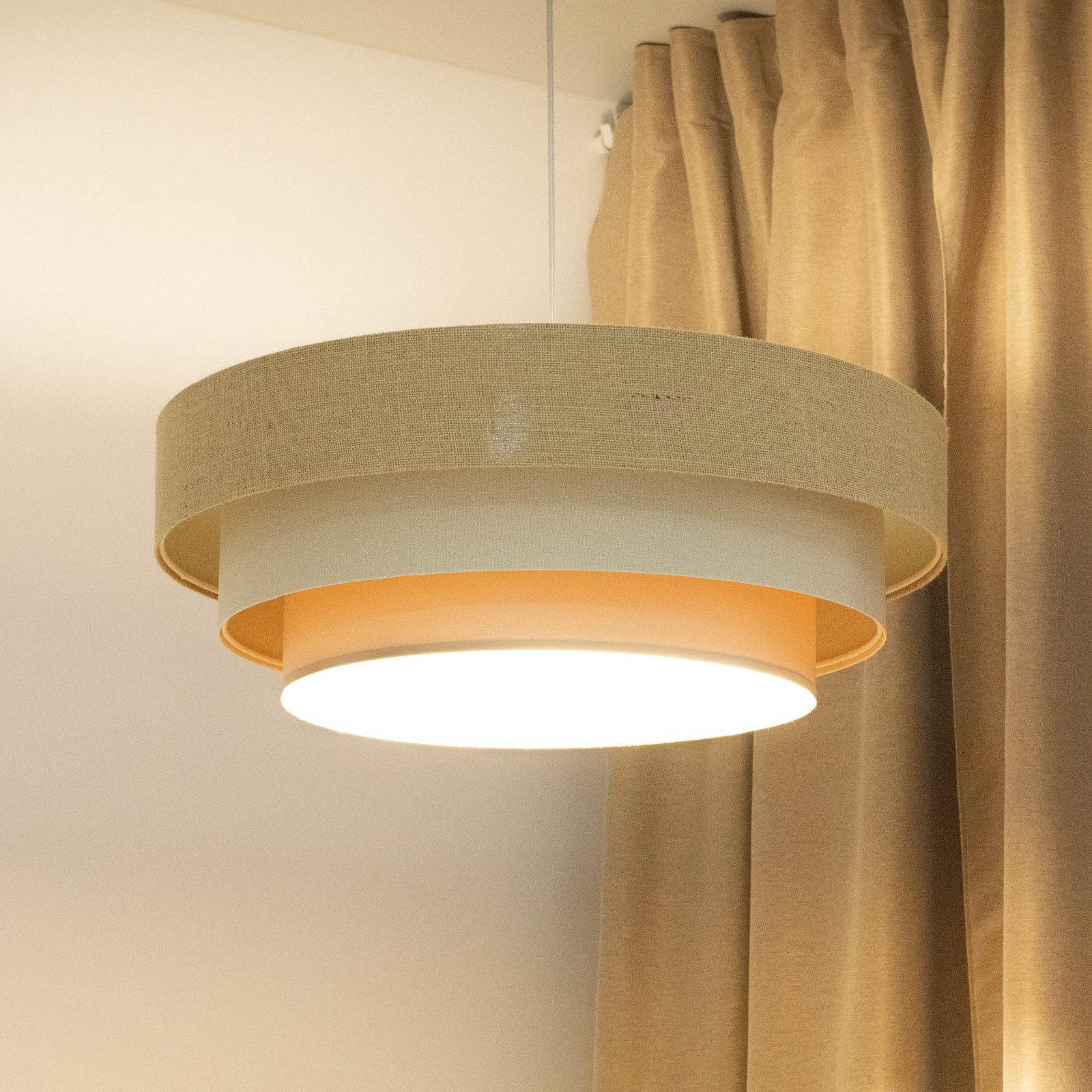 Maco Design Lampă suspendată Boho crem/bej Ø 60 cm înălțime 20 cm iută - Camera de zi / sufragerie - crem bej - Țesătură / Textil