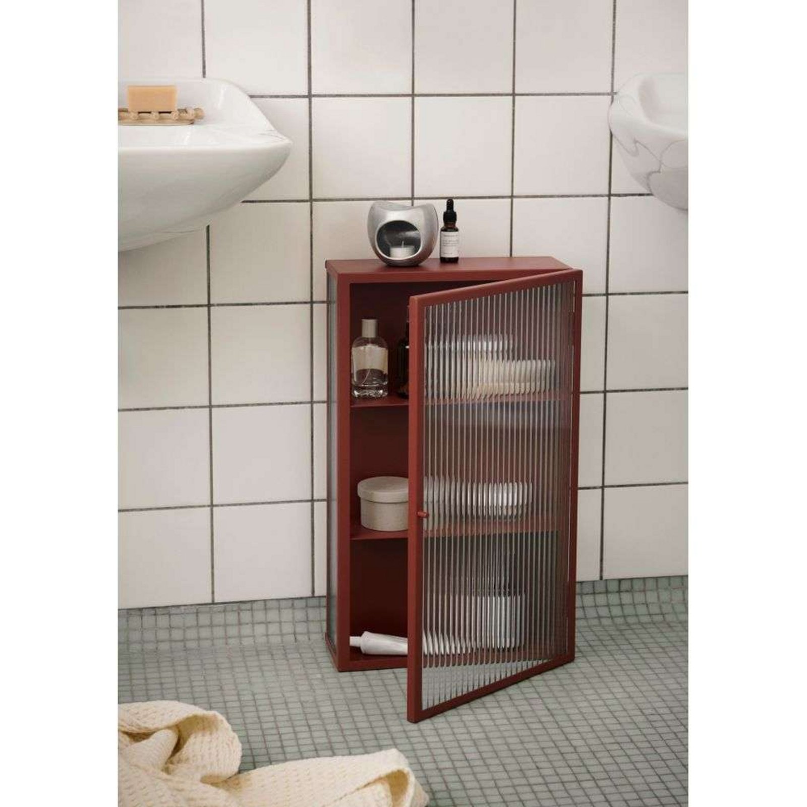 Haze Wall Cabinet Reeded Glass Oxide Red - ferm LIVING