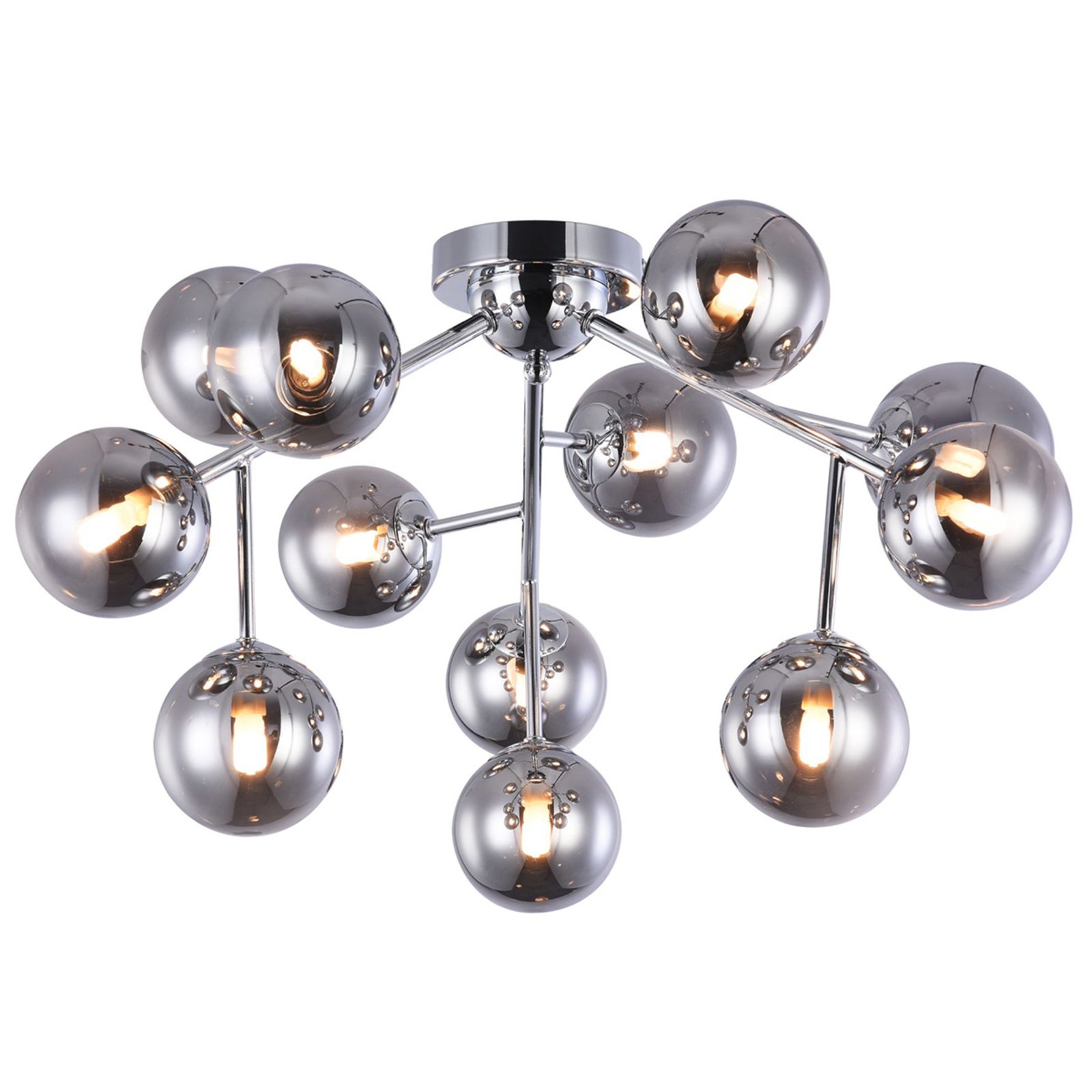 Dallas ceiling light with 12 glass spheres, chrome