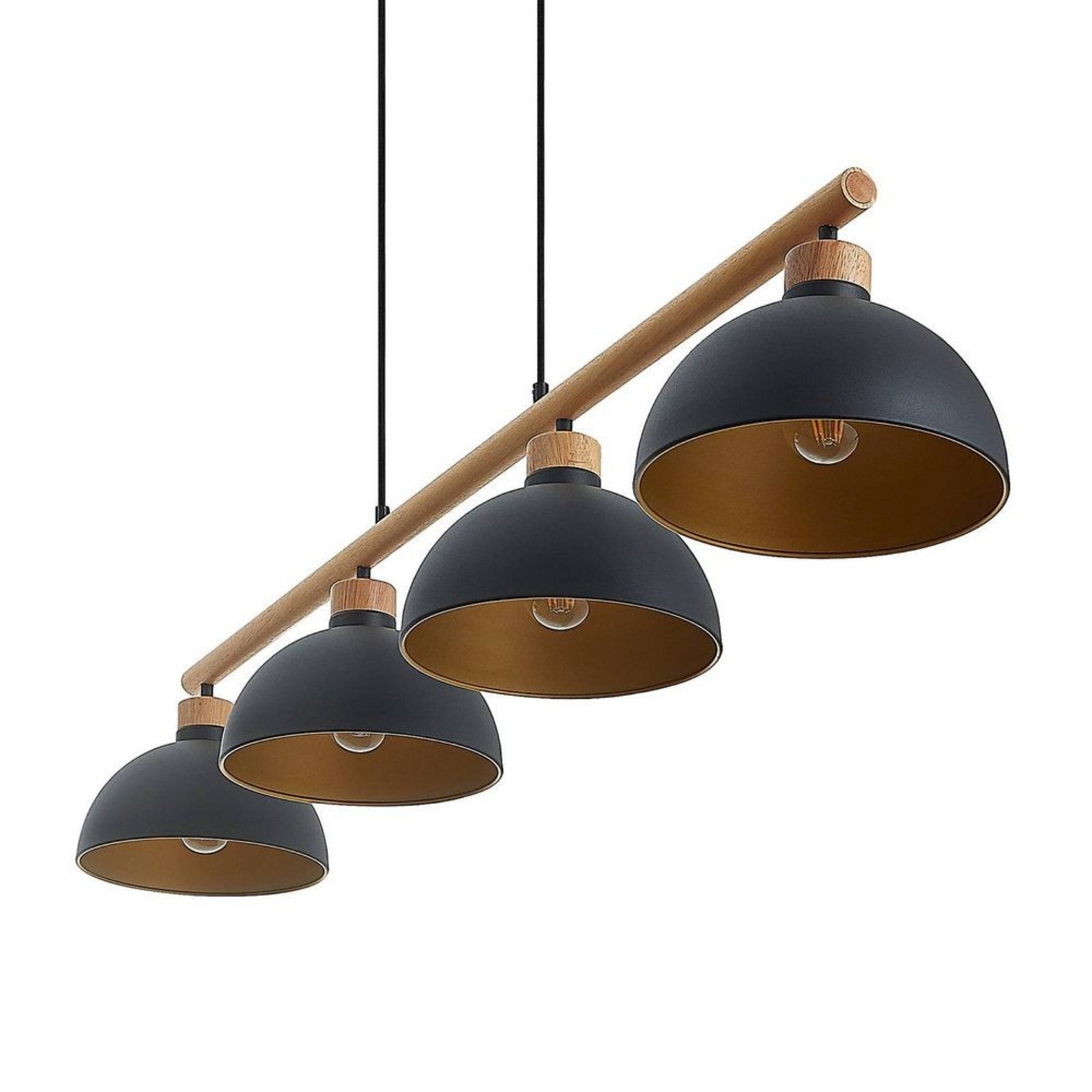 Tirzana 4 Lustră Pendul Black/Light Wood - Lindby