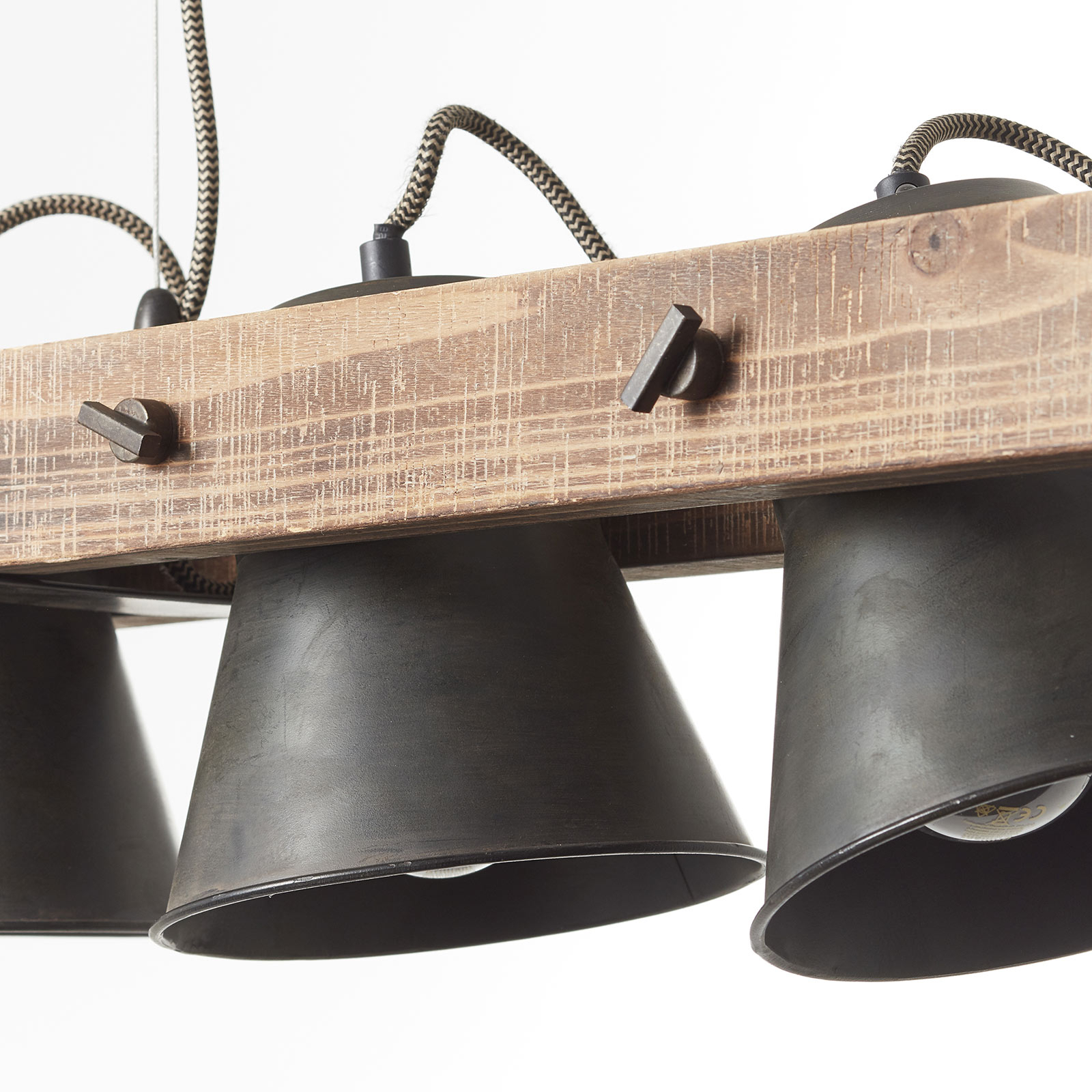 Hanglamp Plow 5-lamps, zwart/donker hout