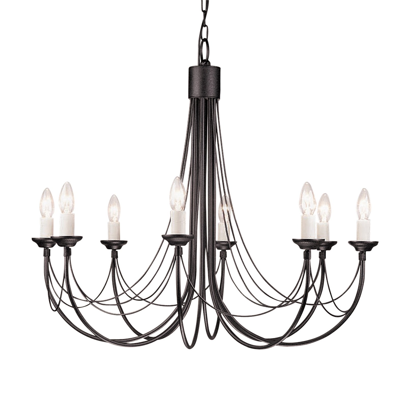 Carisbrooke chandelier, black, eight-bulb