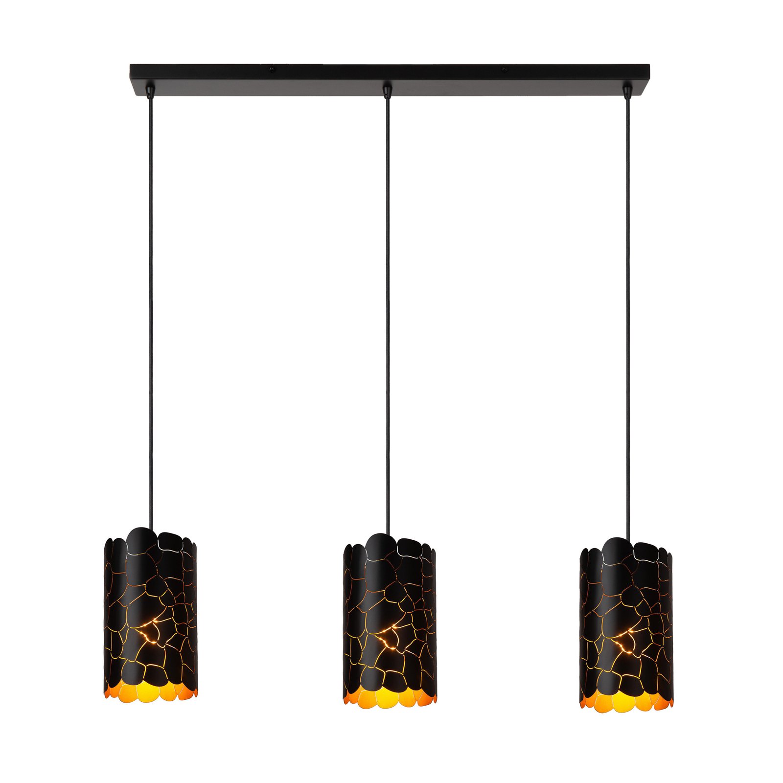 Almelo pendant light, 3-bulb, linear, black/gold, metal