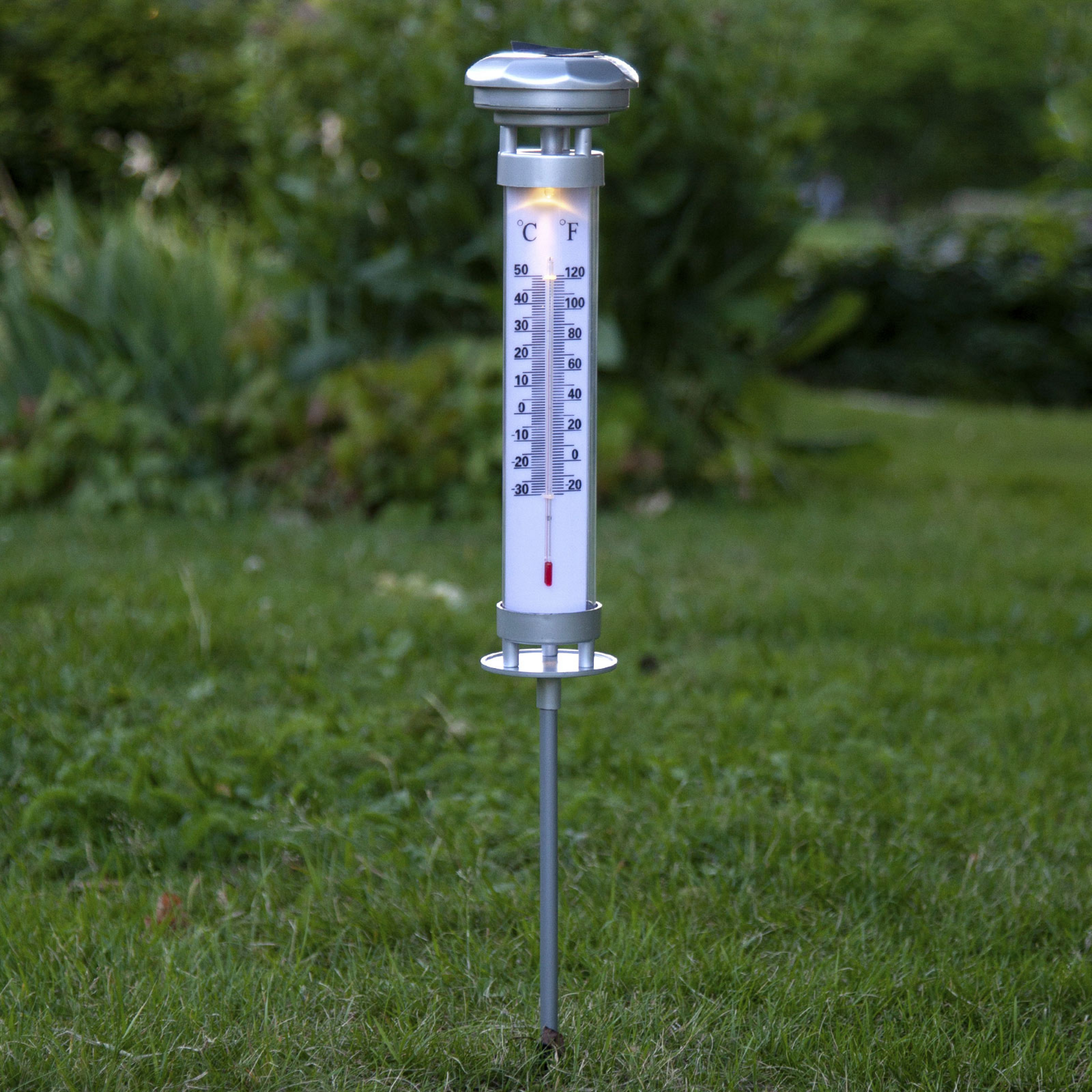 LED-solcellelampe Celsius, utetermometer
