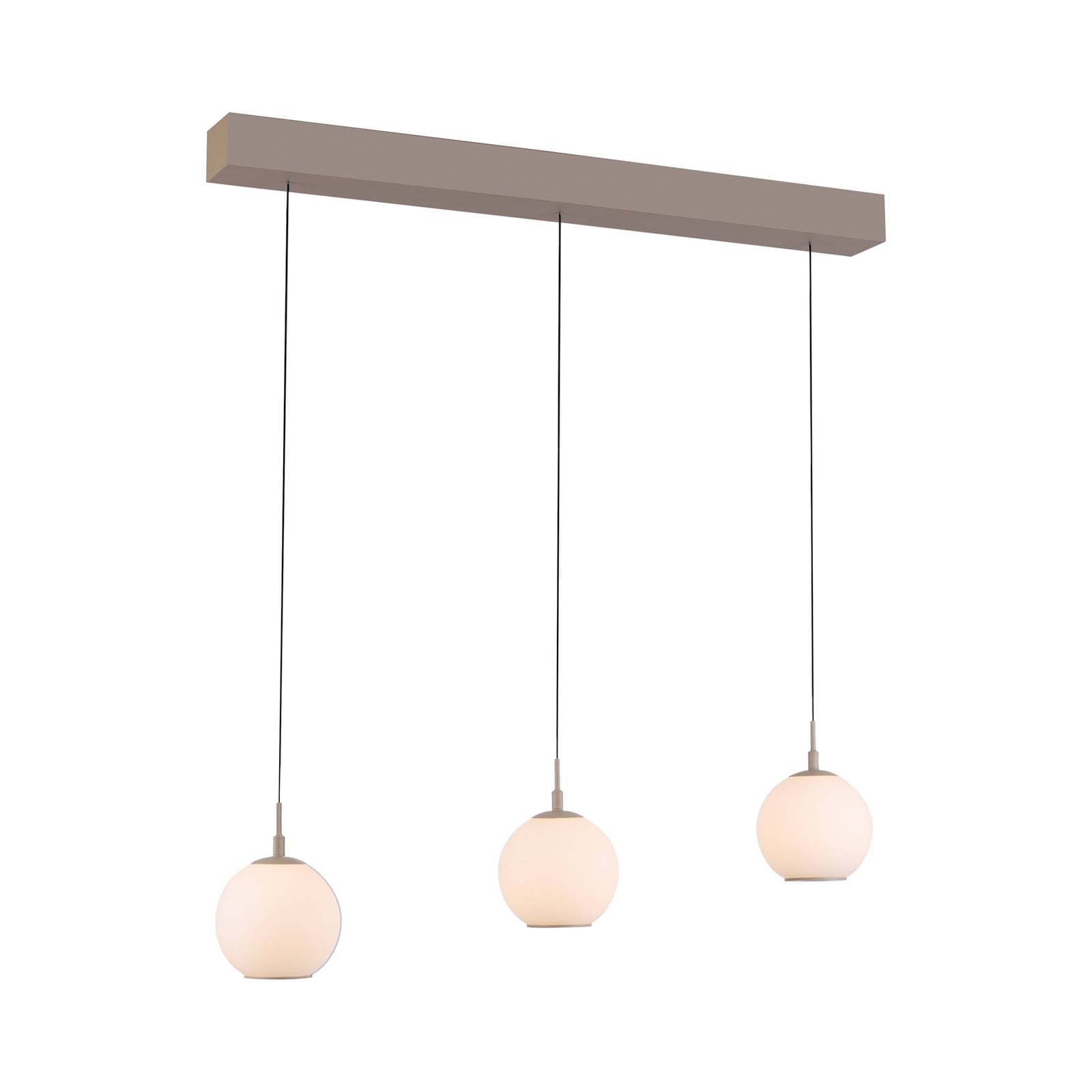 LED-hengelampe Sandora, sandfarget, lengde 90 cm, glass, 3 lyskilder.