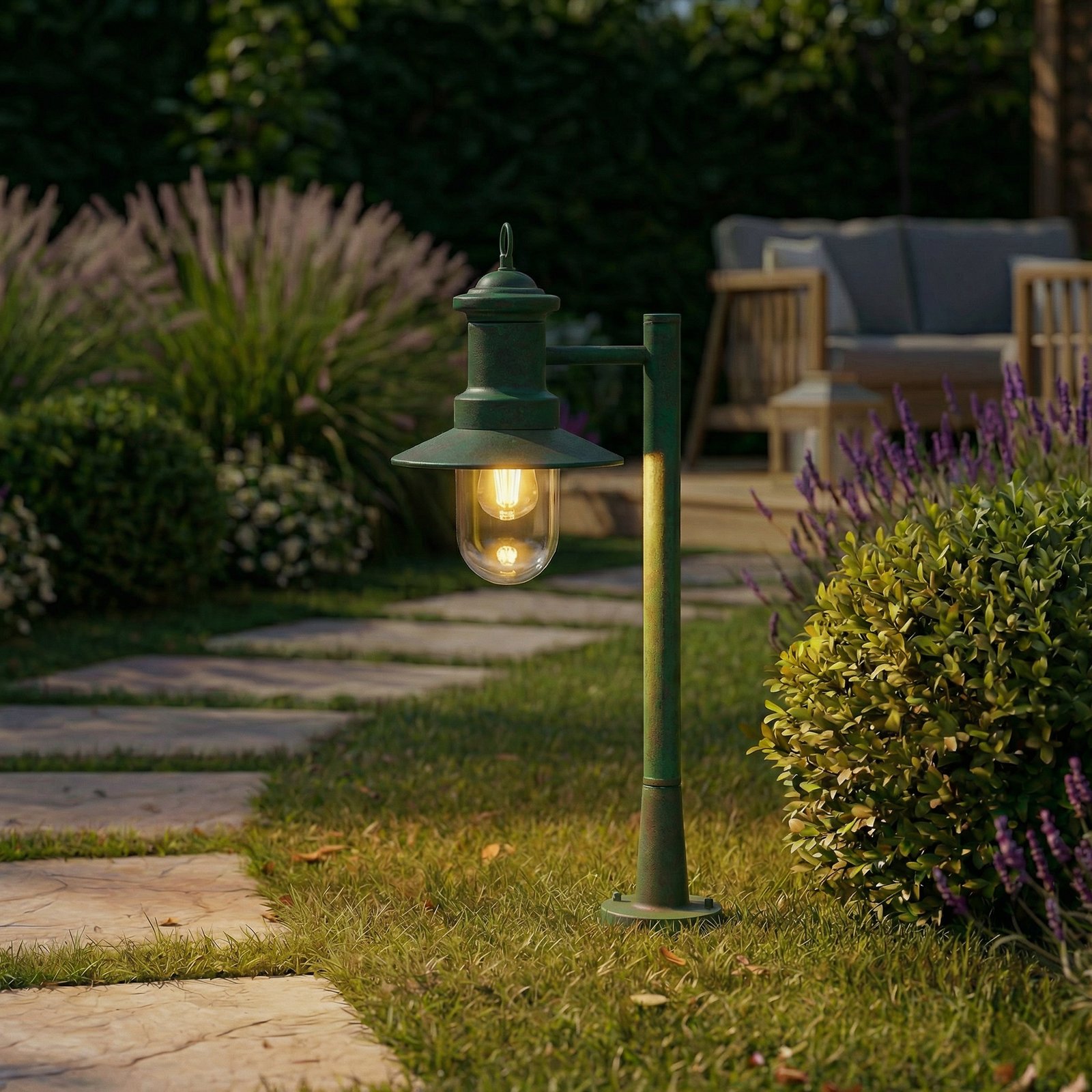 Lindby veilampe Eloretta, grønn, 60 cm, stål, IP44, E27