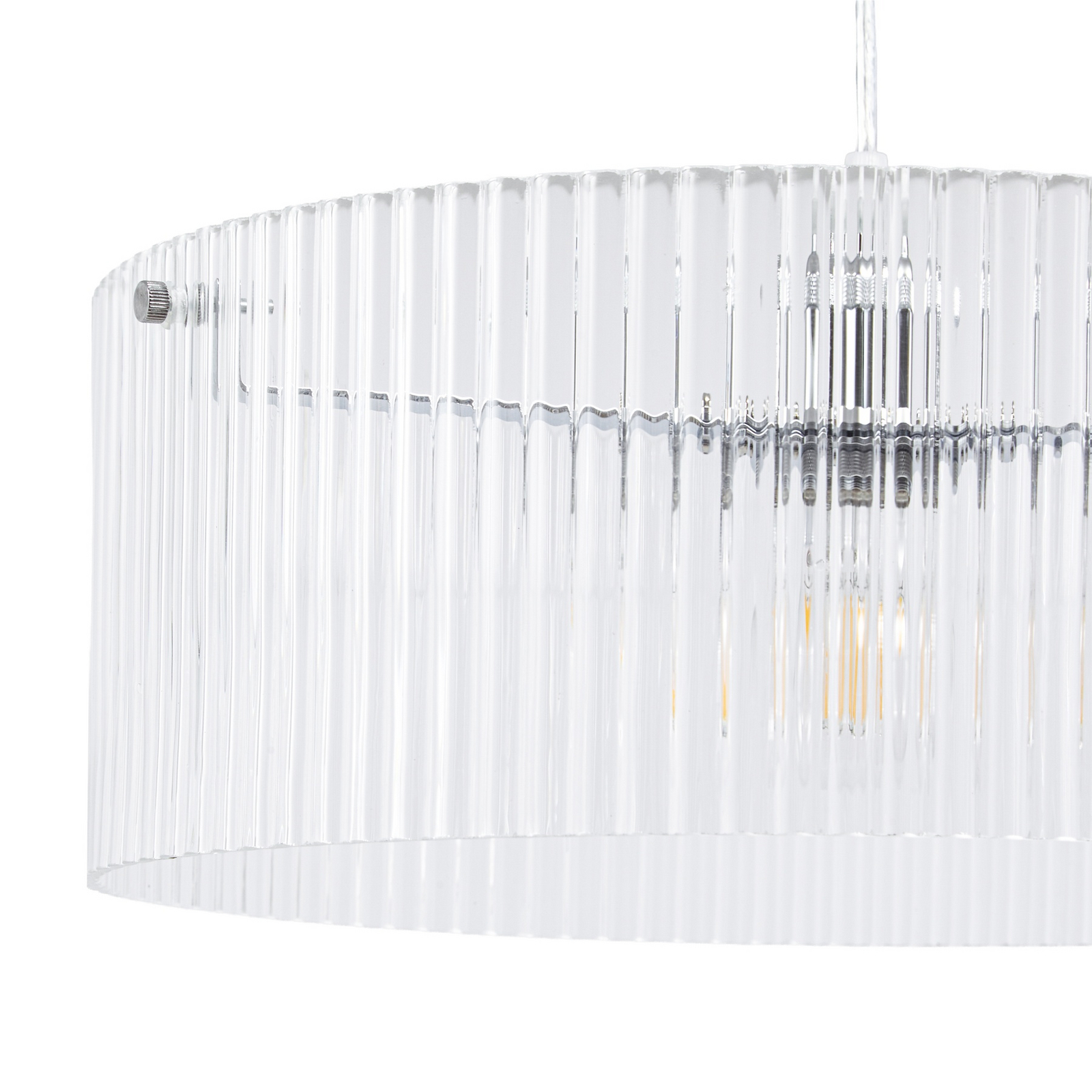 Candeeiro suspenso Lucande Meritt, cromado/transparente, Ø 40 cm, vidro Candeeiro suspenso Lucande Meritt, cromado/transparente, Ø 40 cm, vidro