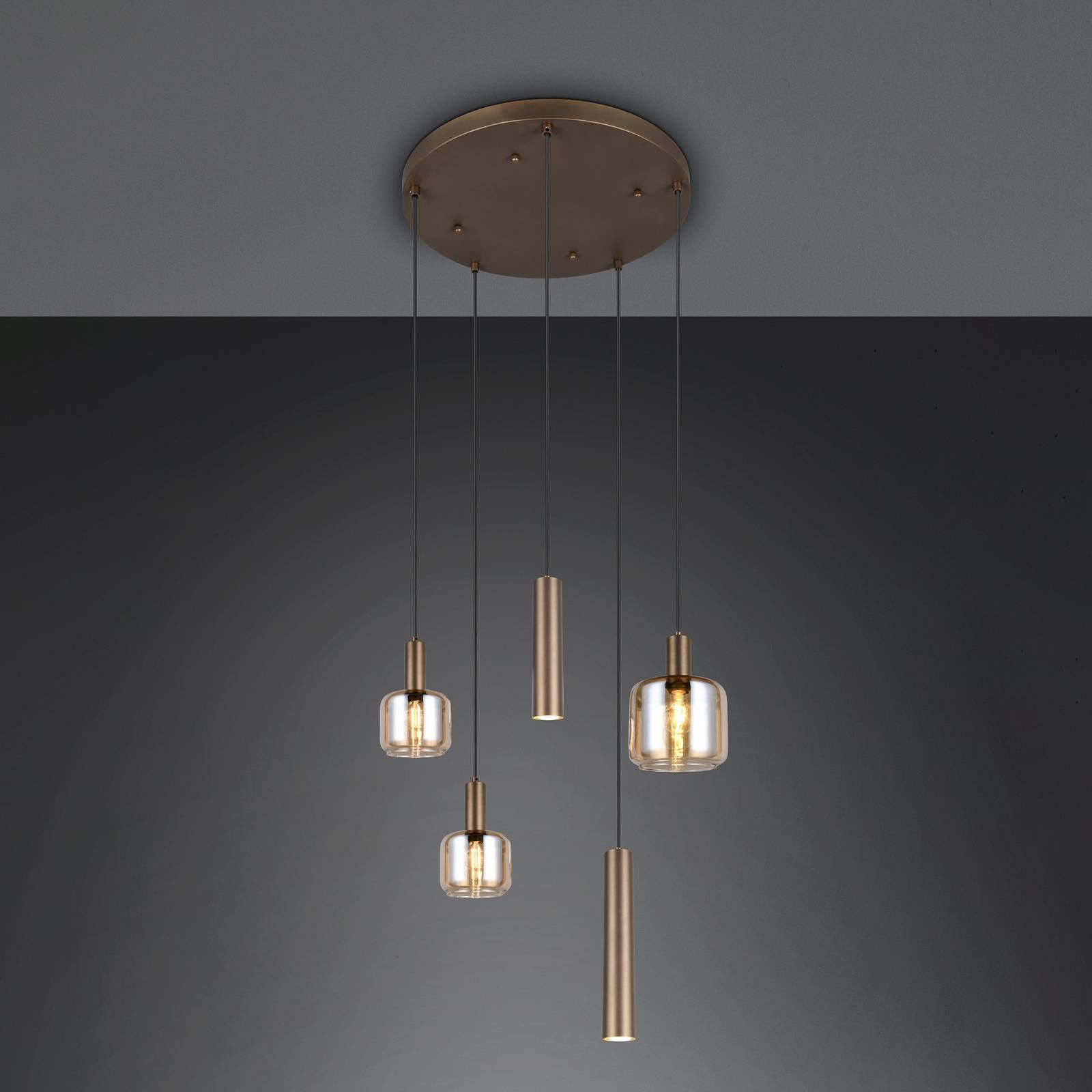 Trio Lighting Hanglamp Mataro, beige, Ø 55 cm, 5-lamps, glas/metaal