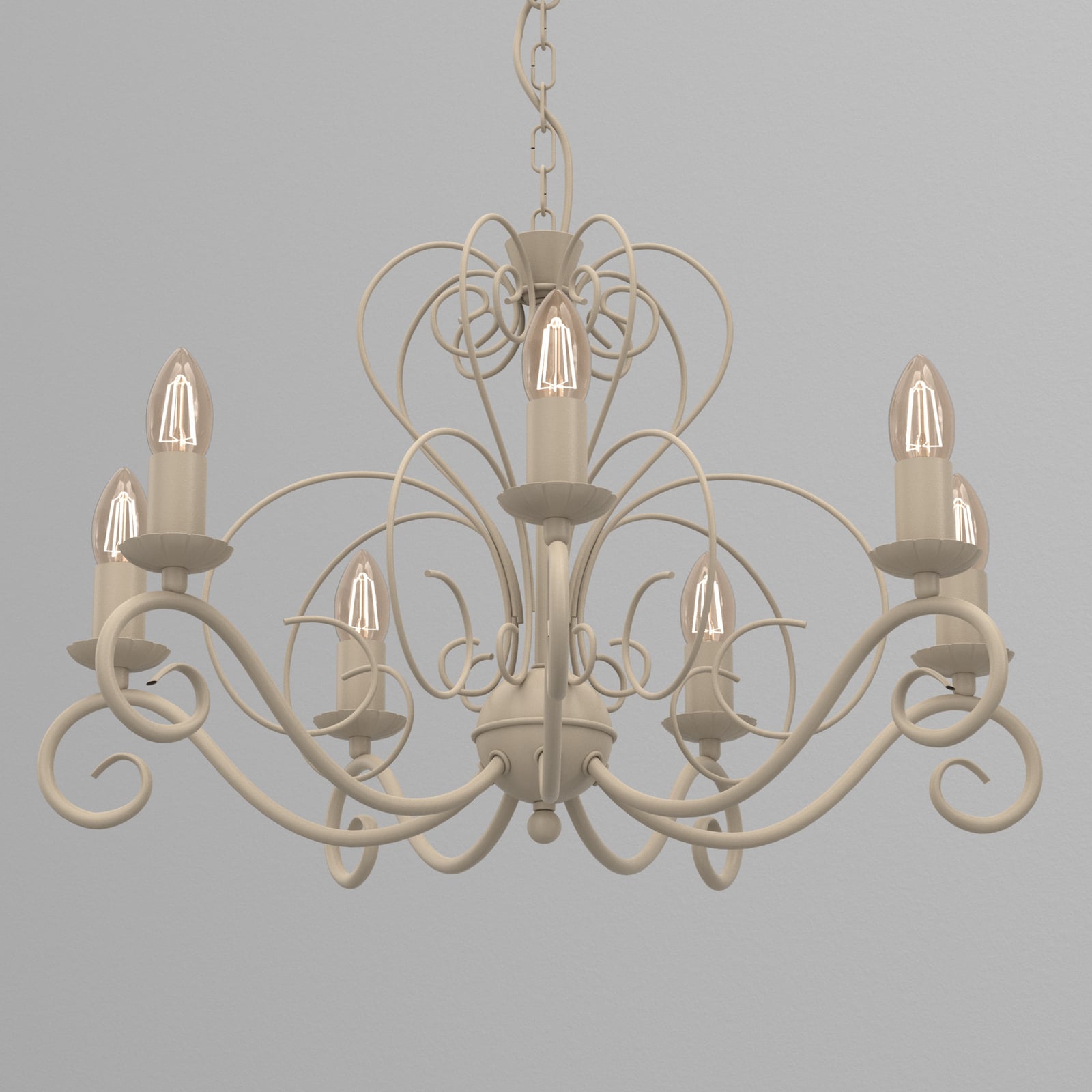 Mauro chandelier, beige, 7-bulb, Ø 62 cm, metal, E14 Mauro chandelier, beige, 7-bulb, Ø 62 cm, metal, E14