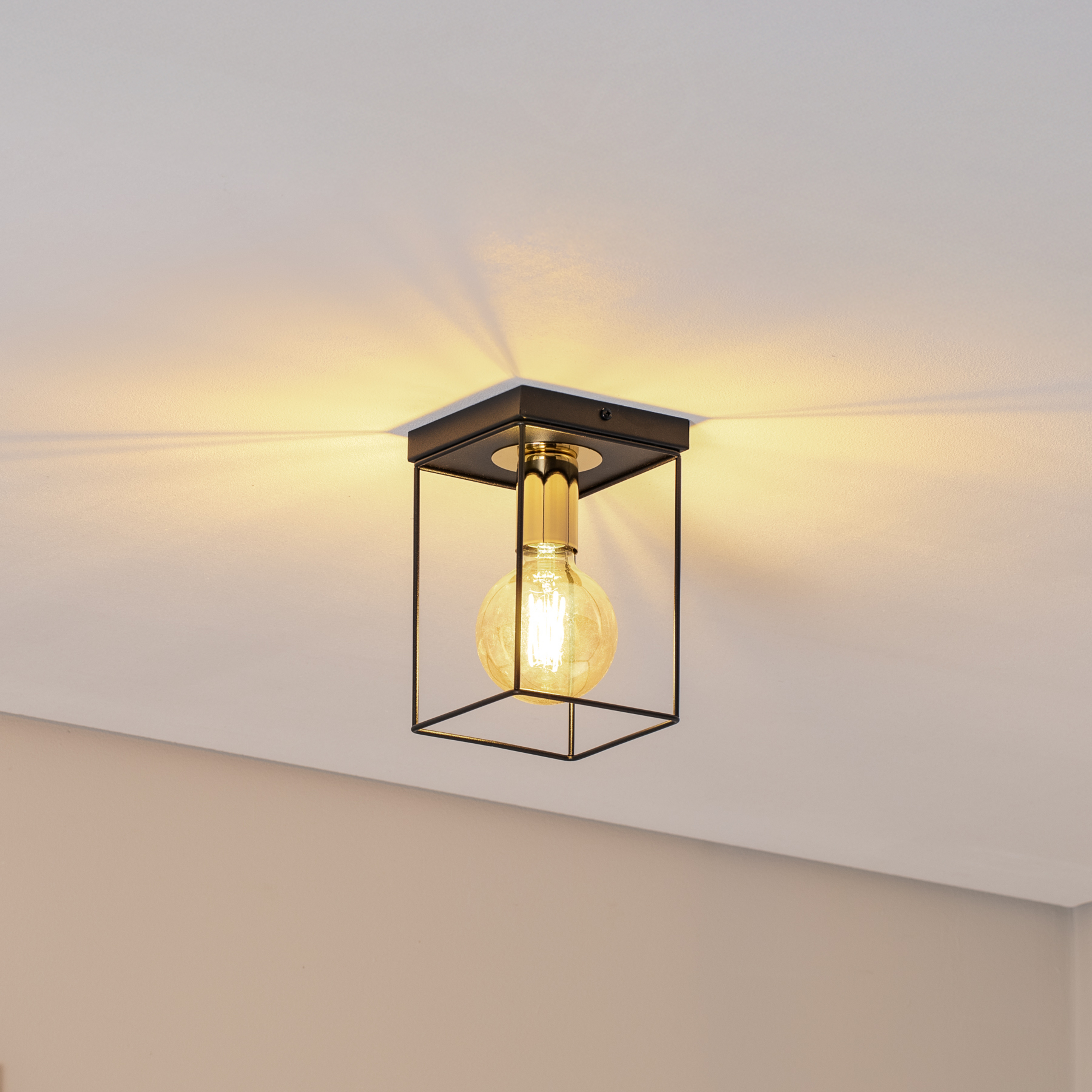 Deckenleuchte Vox, schwarz/gold, eckig, 1-flammig, Stahl