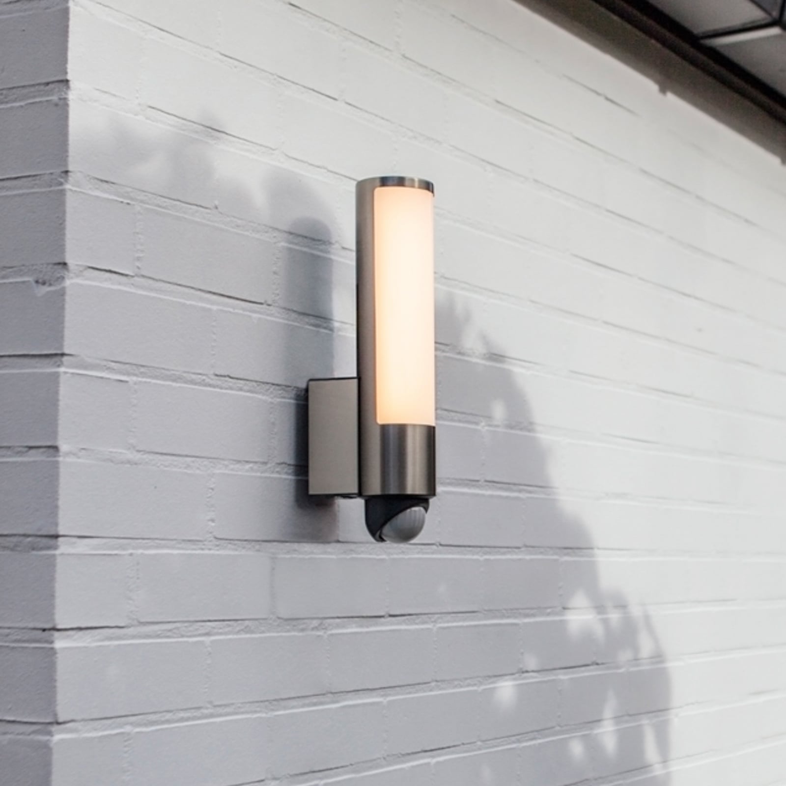LED-Sensor-Außenwandleuchte LEDA, Edelstahl, Höhe 35 cm IP44