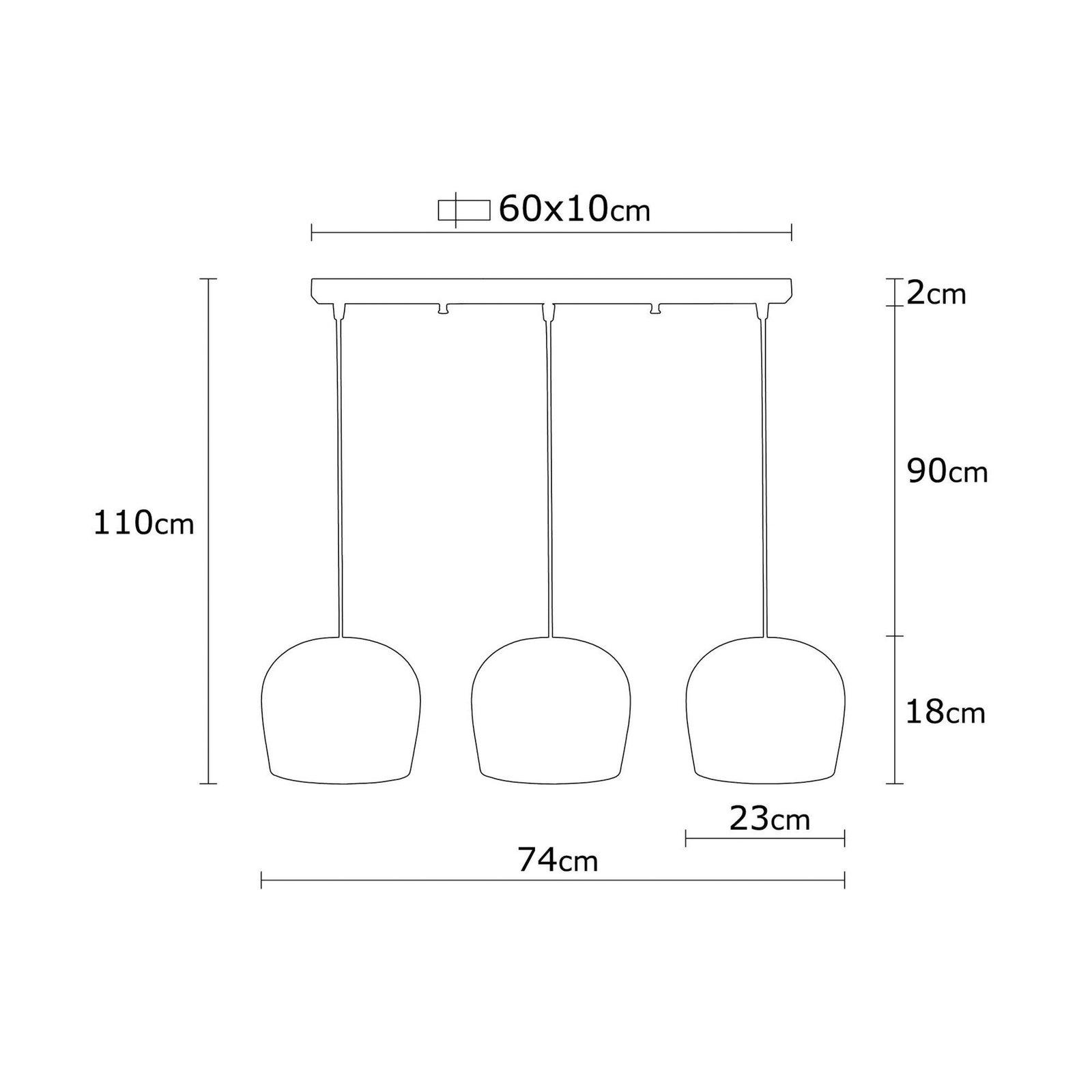 Hanglamp Berceste N-1410 zwart metaal 3-lamps lineair