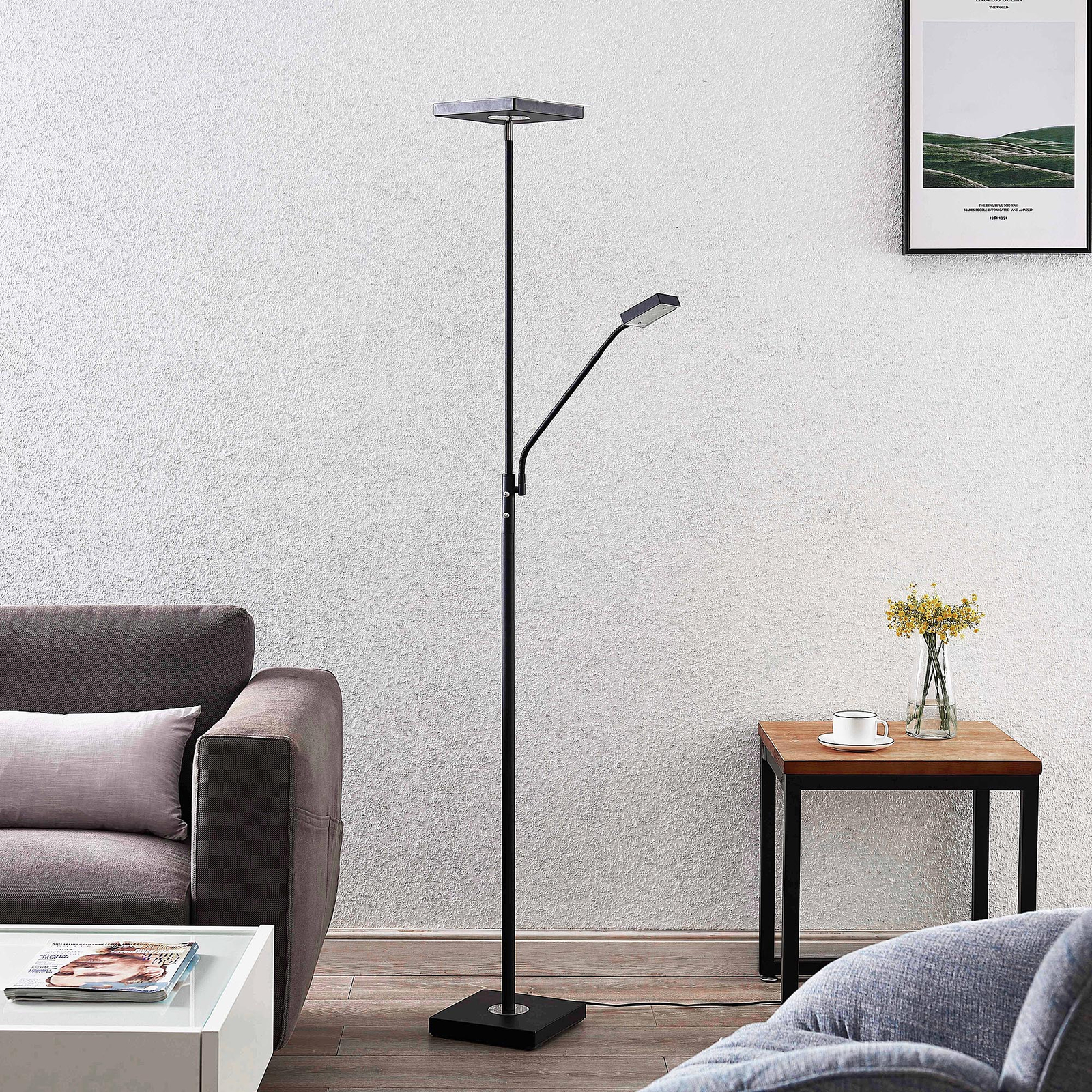 Lindby Sumani LED floor lamp, angular, black