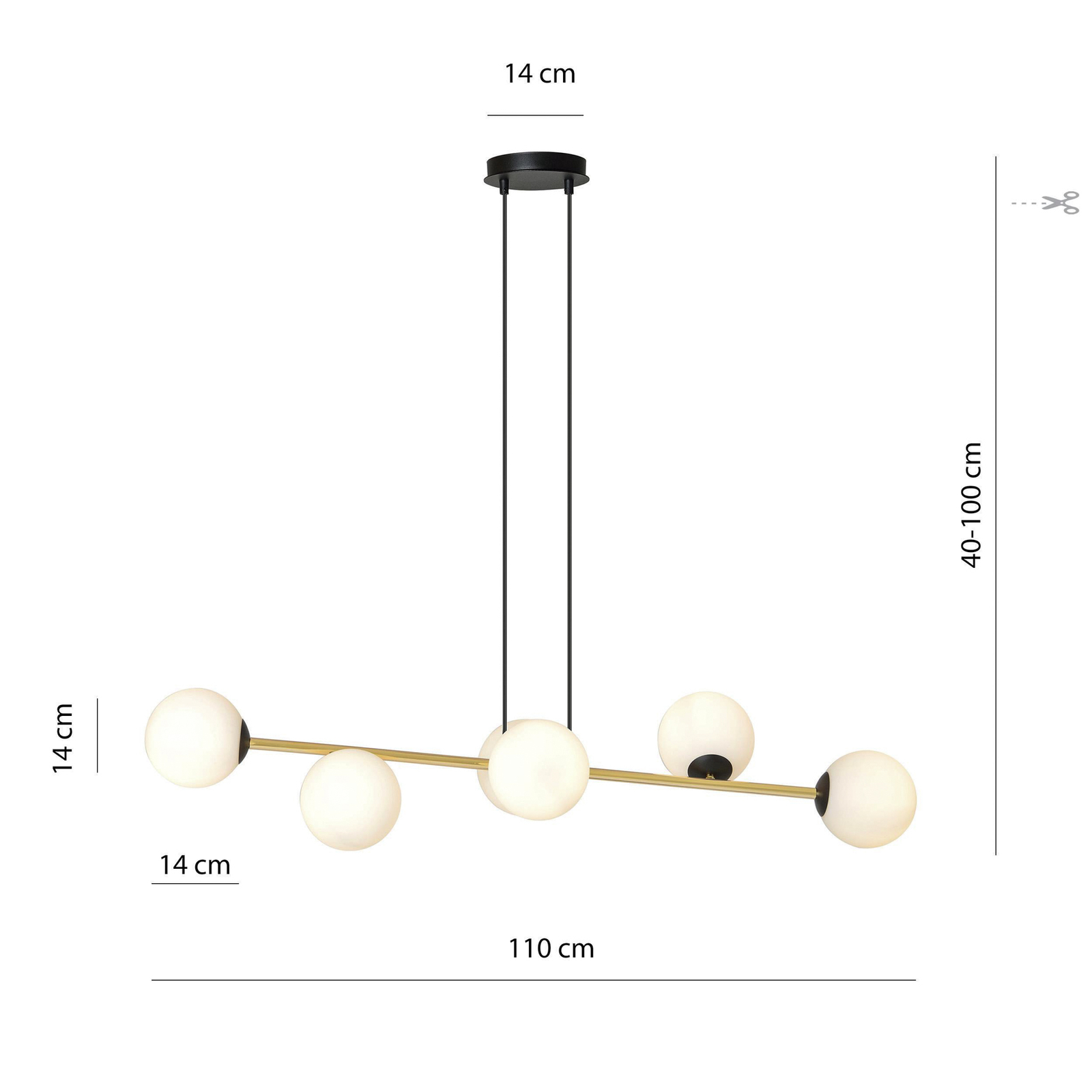 Zwaartekracht hanglamp, opaal wit/goud/zwart, glas, E14